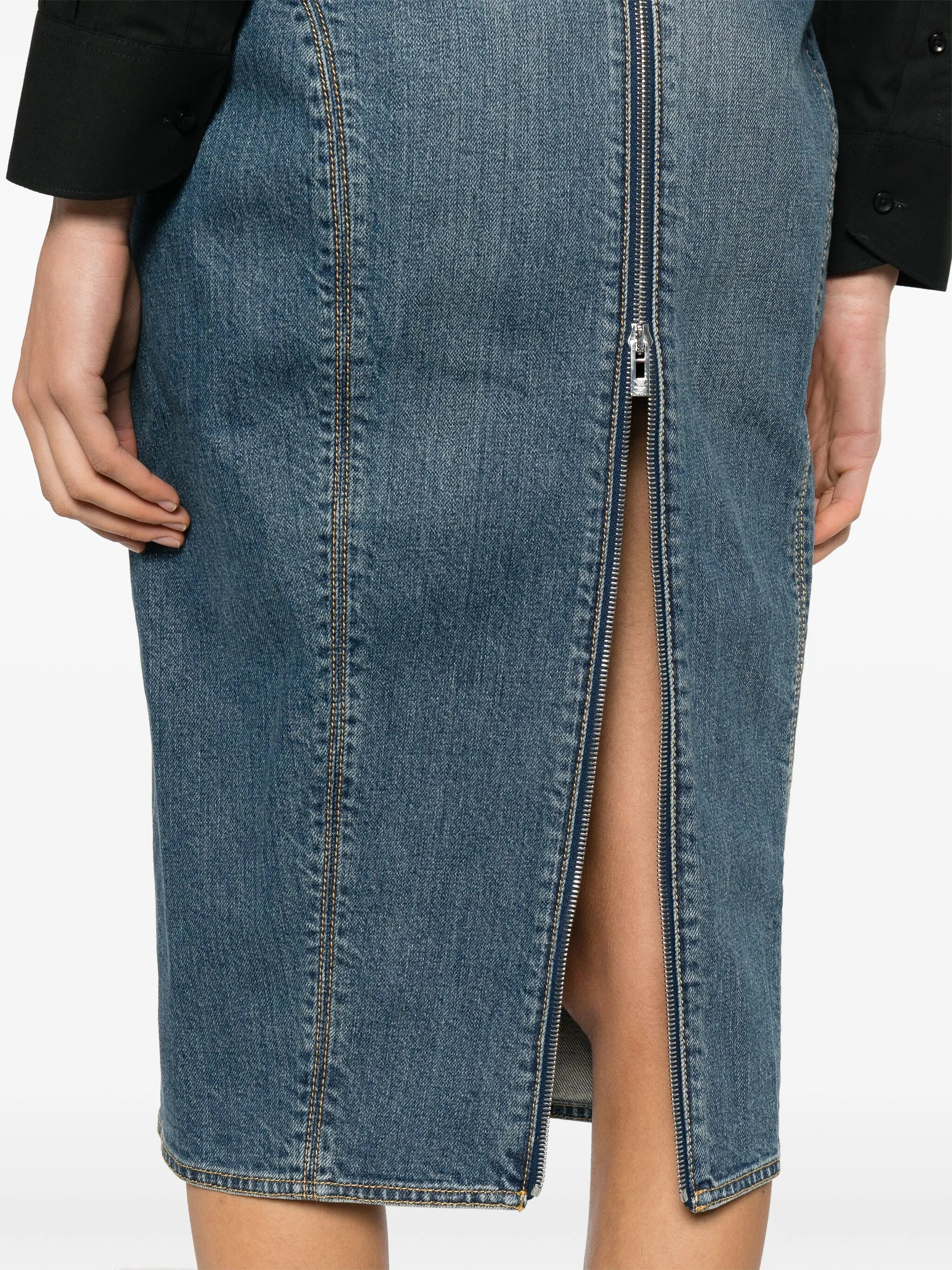 high-rise denim pencil skirt