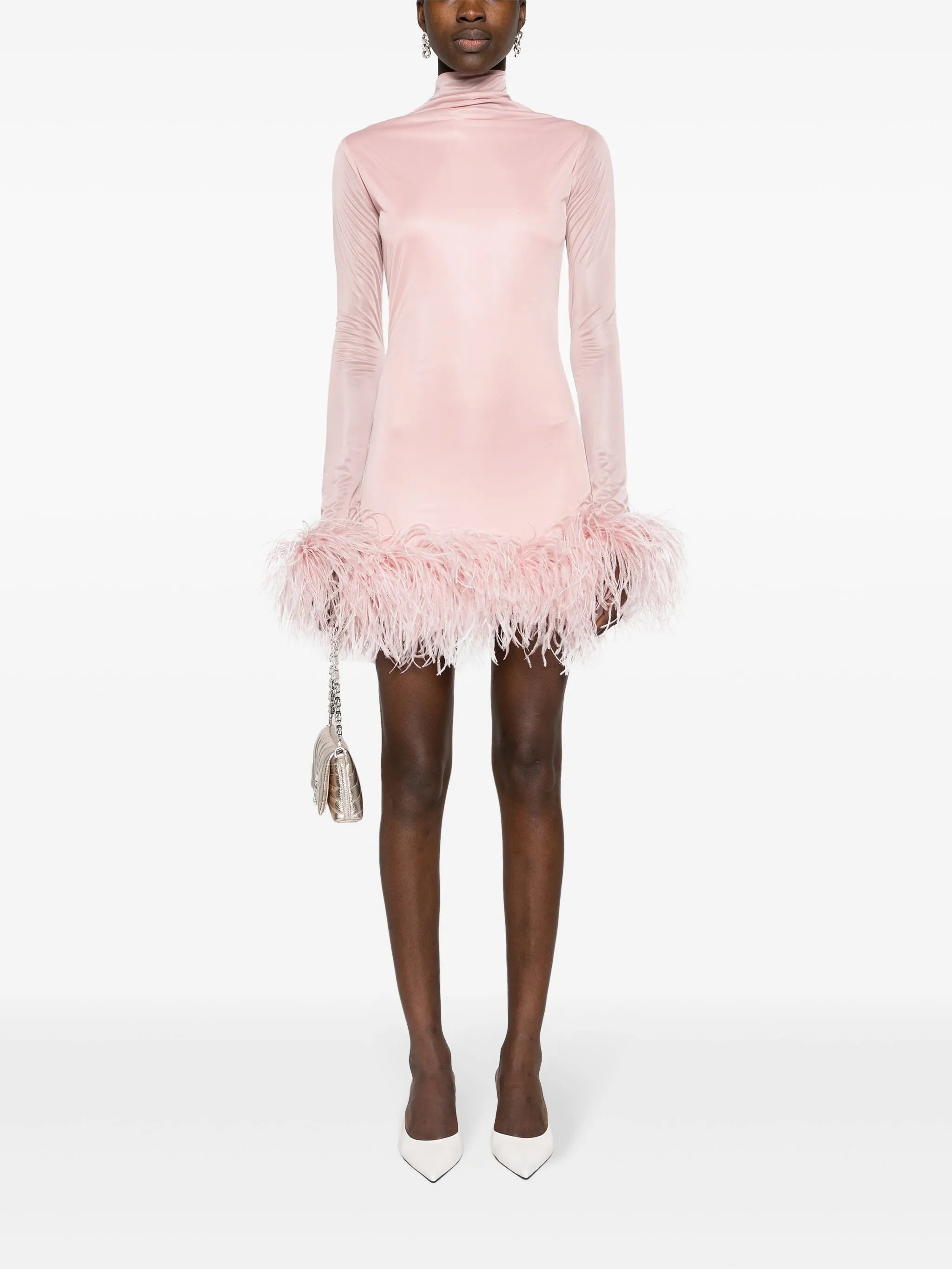 Luna feather-trim draped minidress