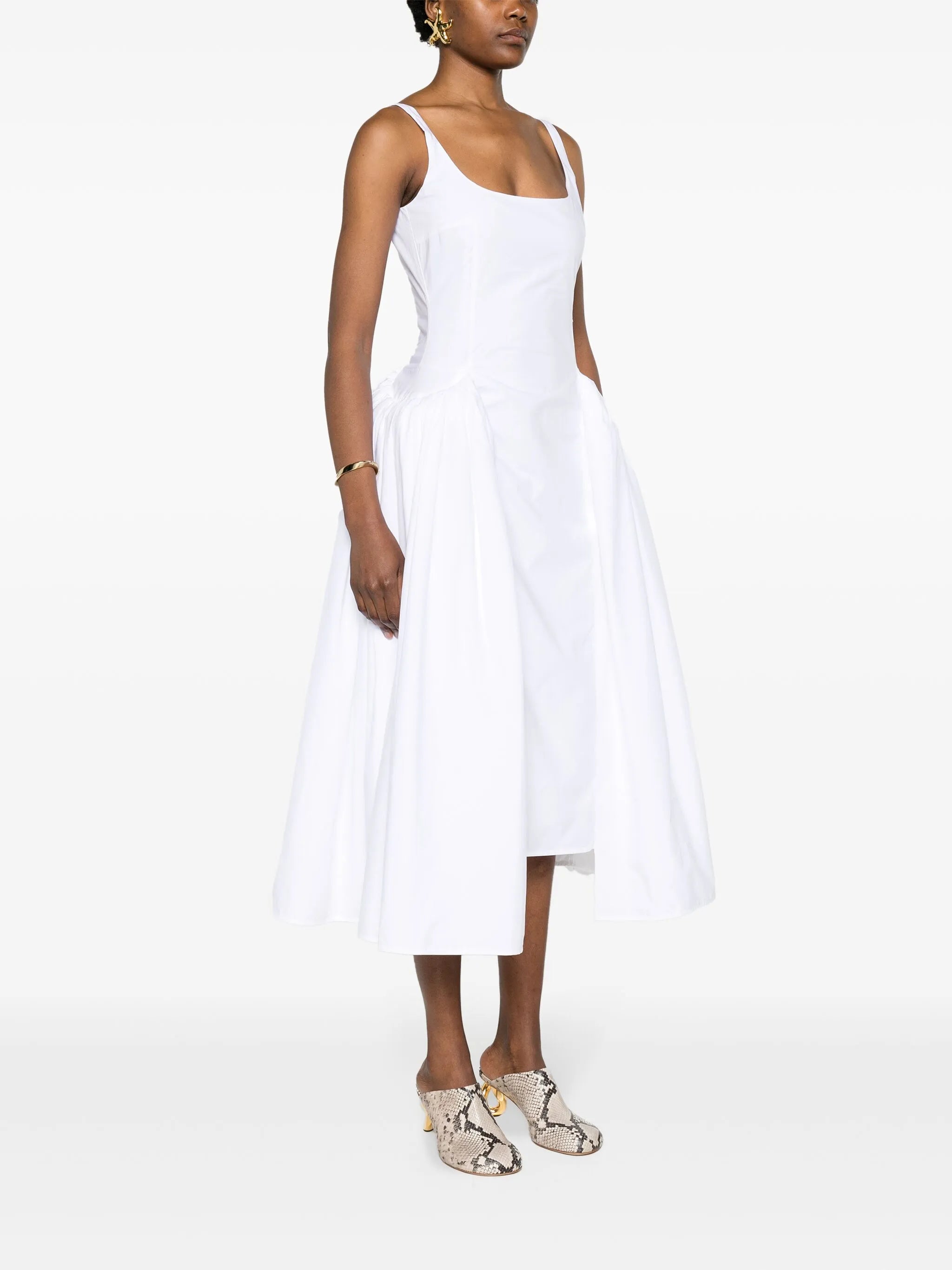 Vezile draped-panels poplin dress