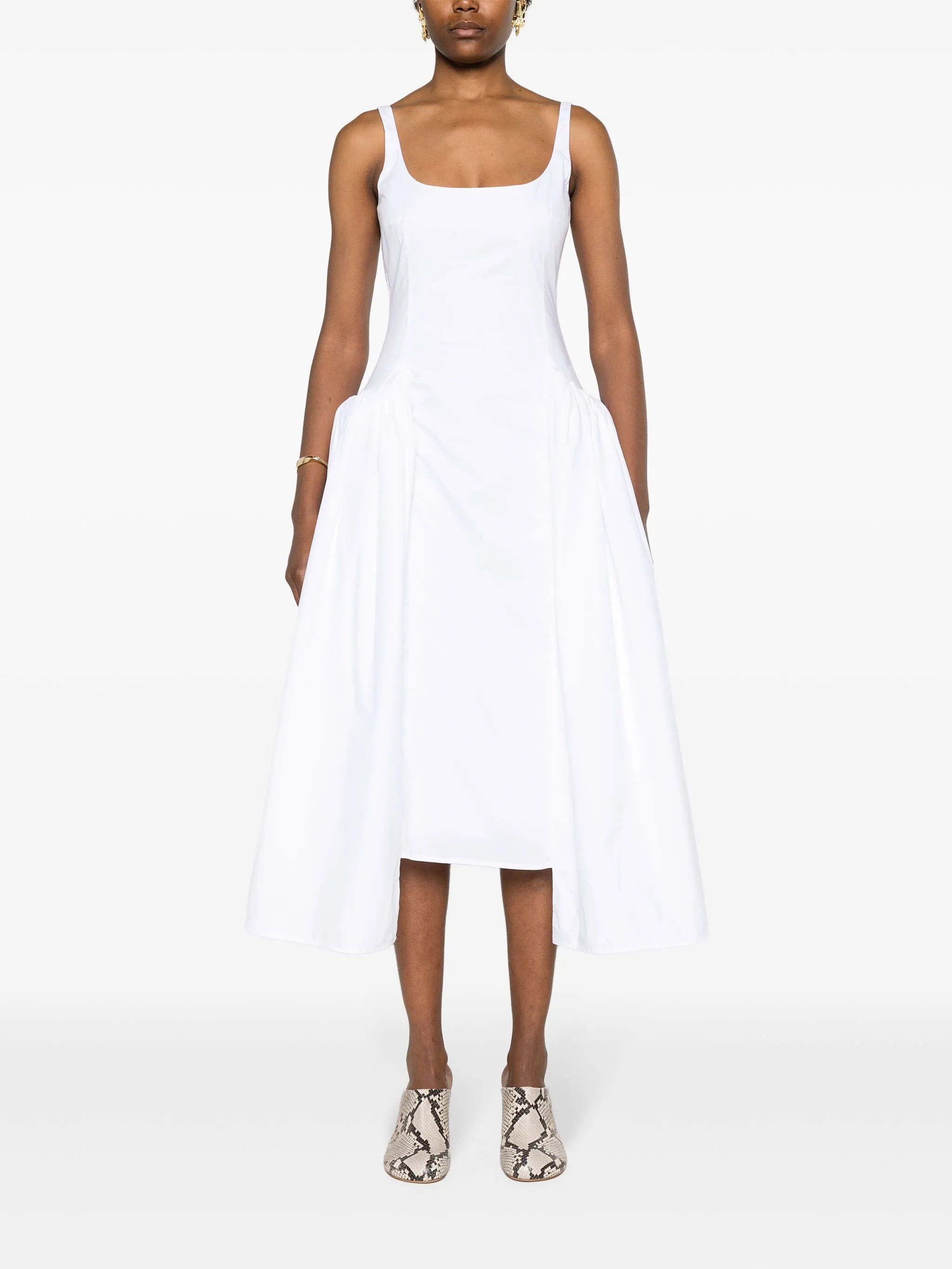 Vezile draped-panels poplin dress