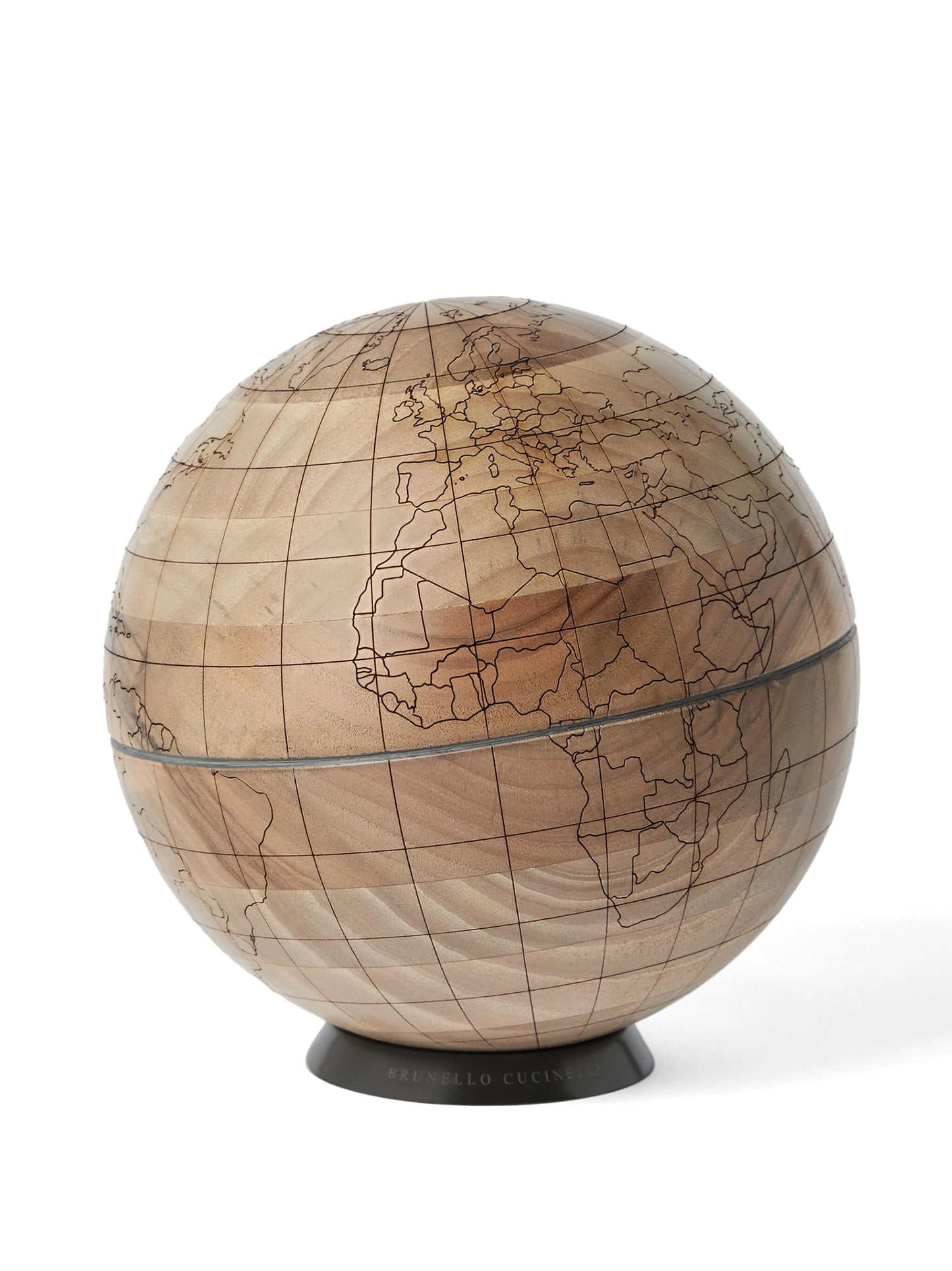 engraved wooden globe
