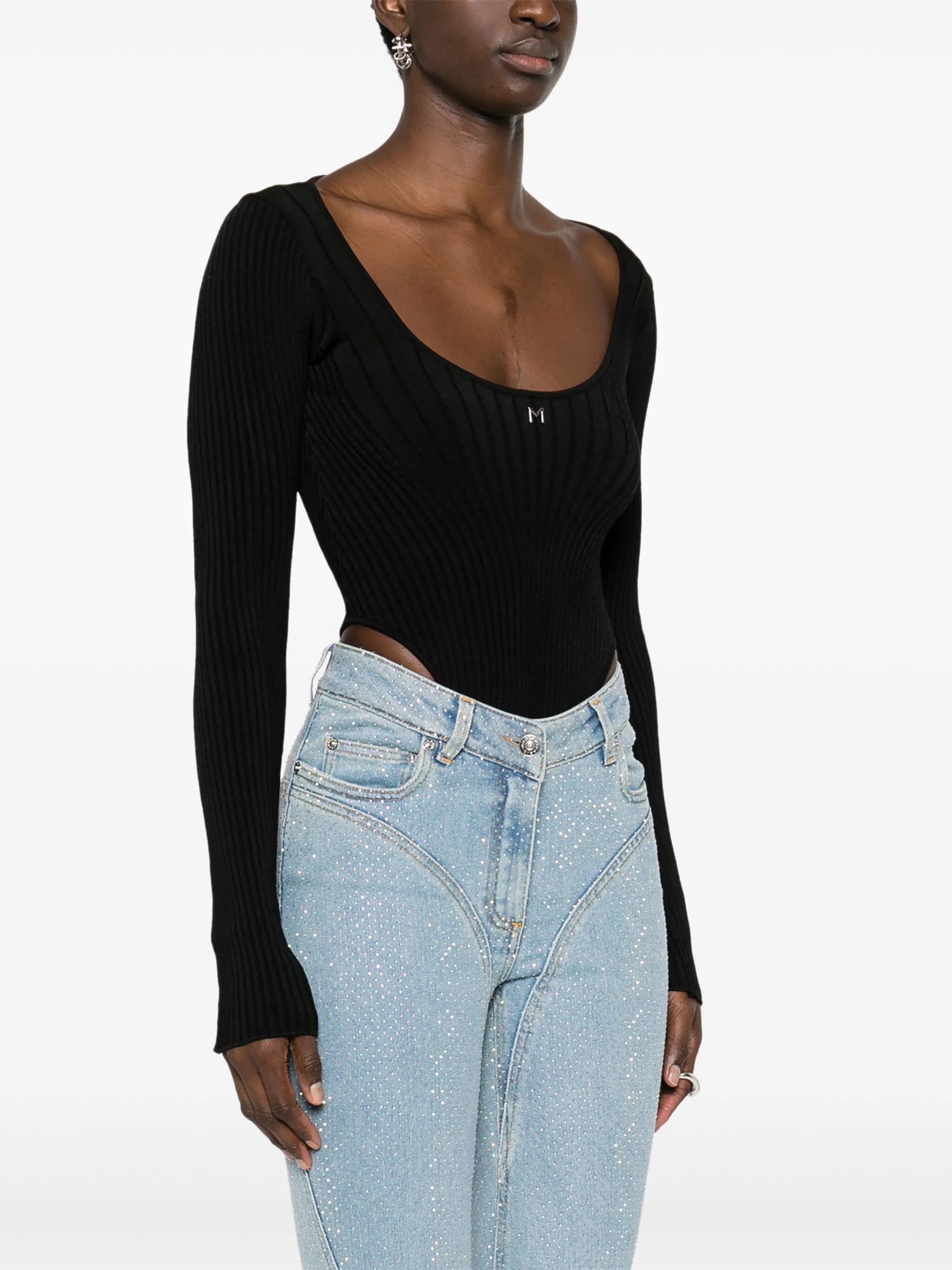 logo-plaque ribbed bodysuit