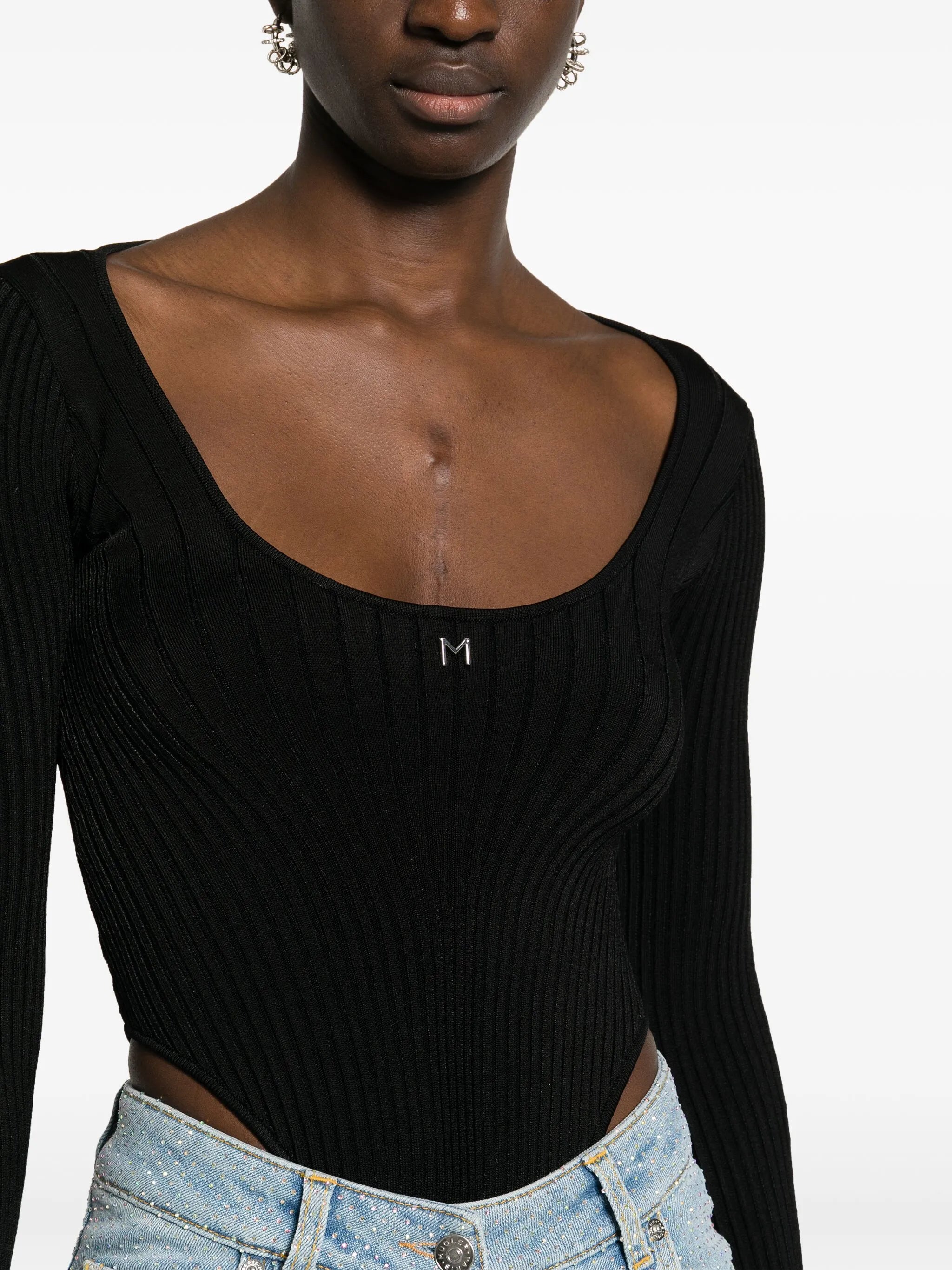 logo-plaque ribbed bodysuit