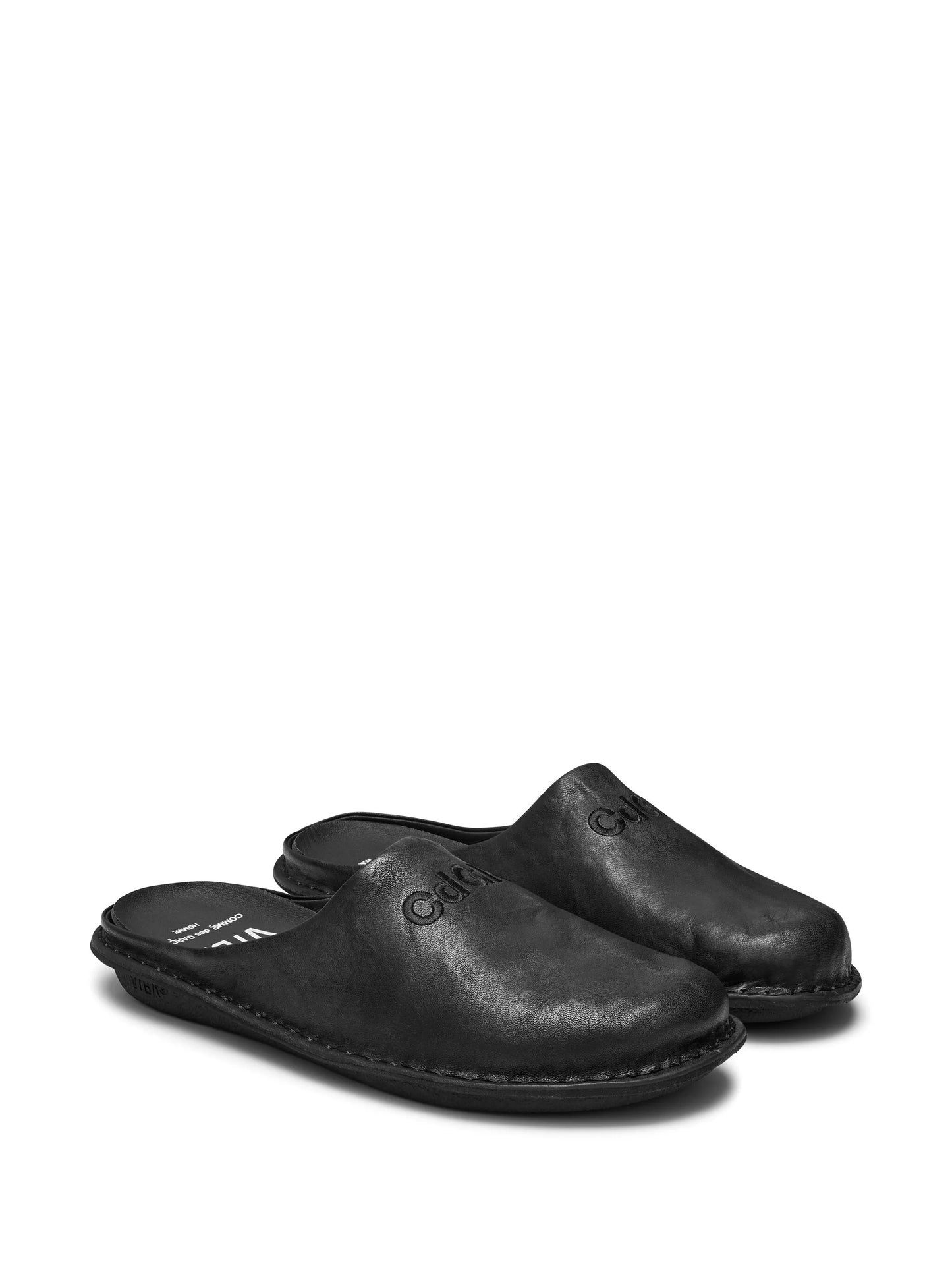 logo-embroidered leather slippers