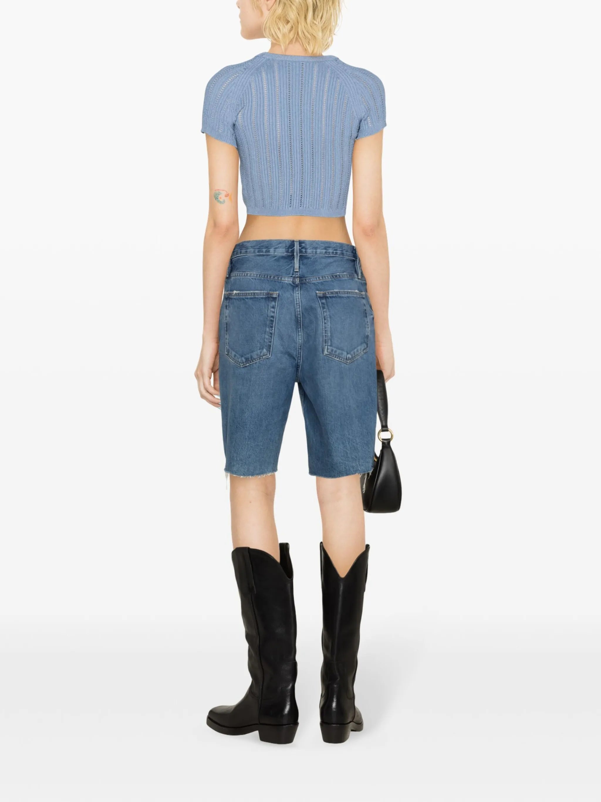 3-Button open-knit cropped top
