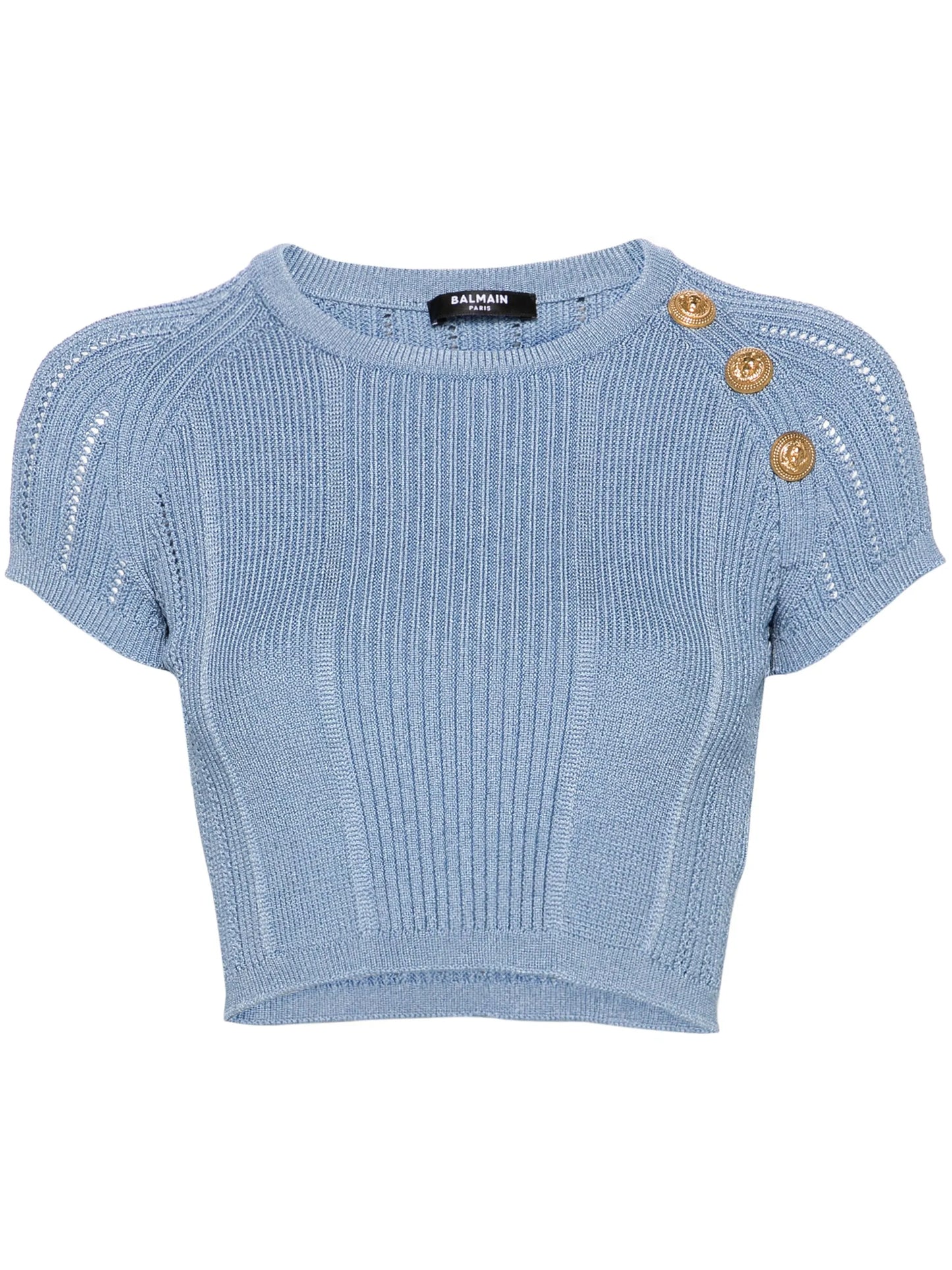 3-Button open-knit cropped top