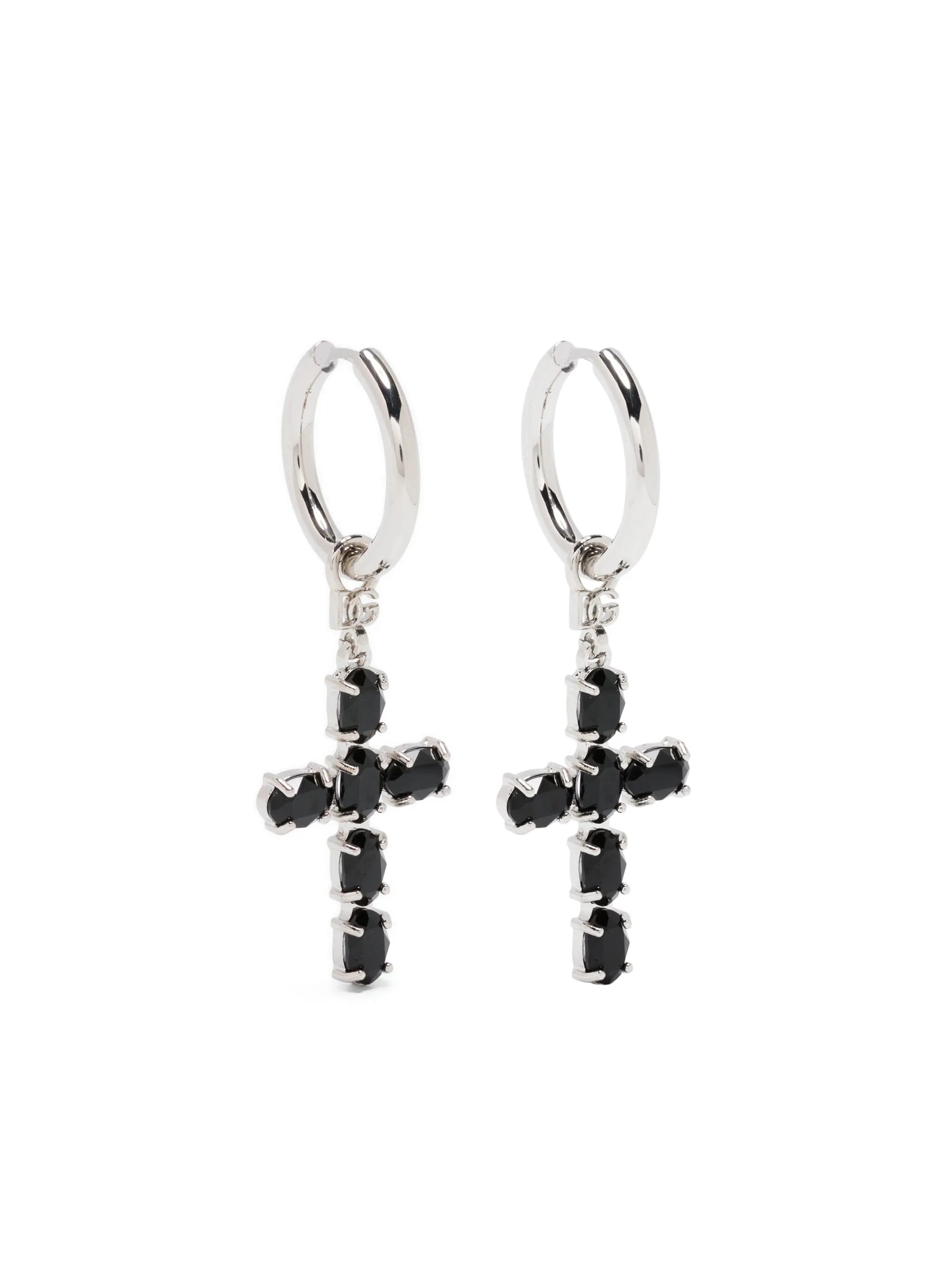 creole earrings with crystal cross