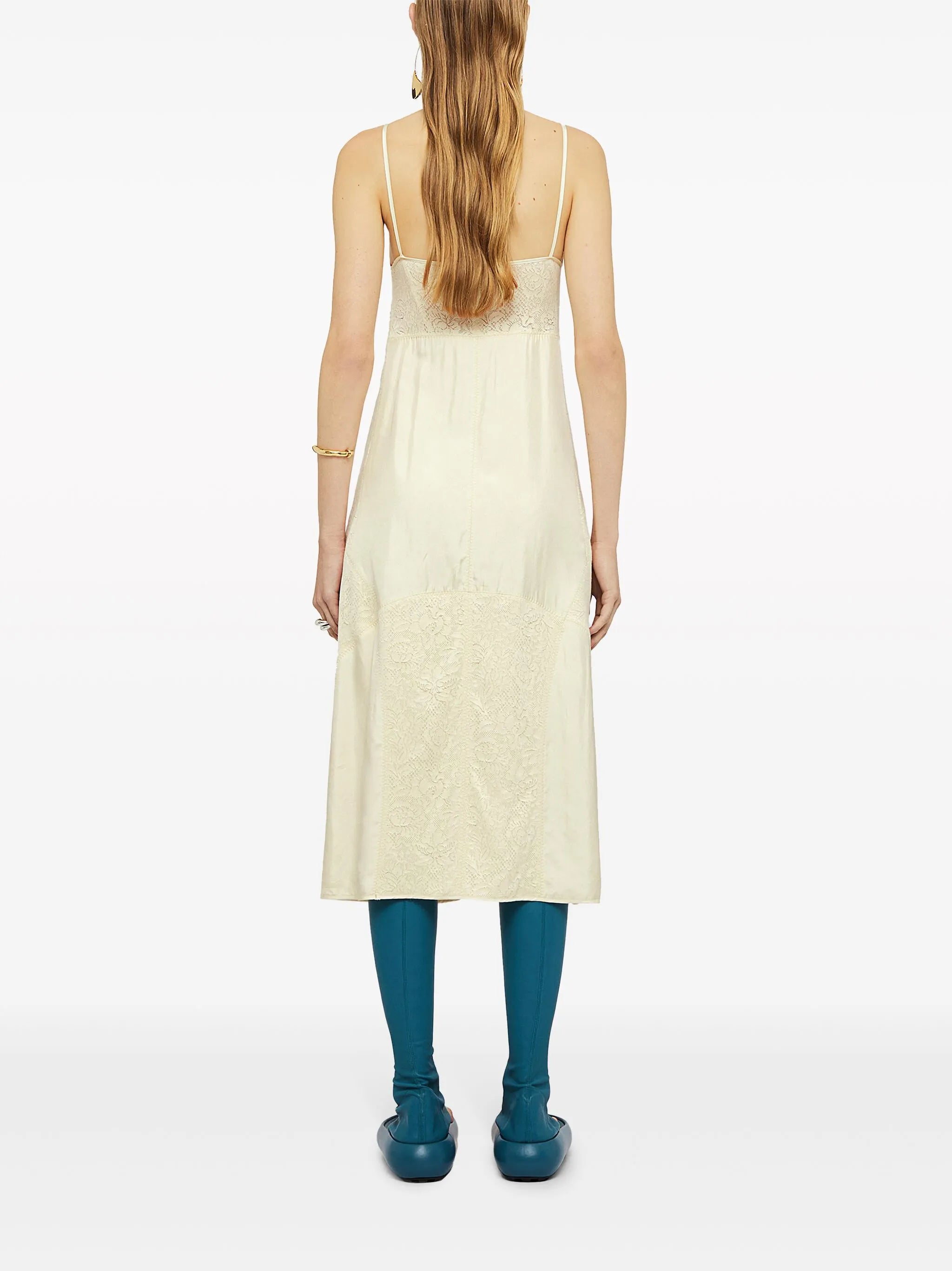 lace-embroidery square-neck midi dress