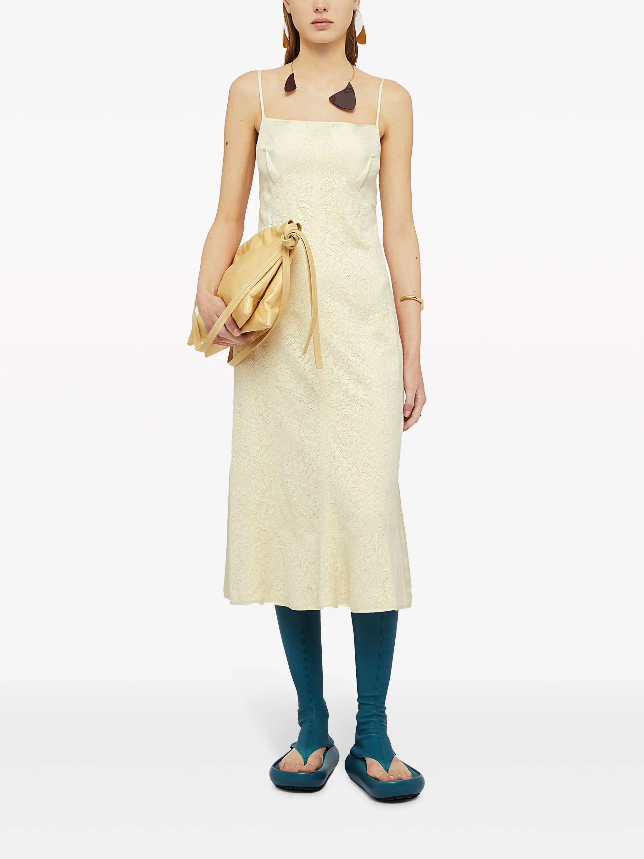 lace-embroidery square-neck midi dress