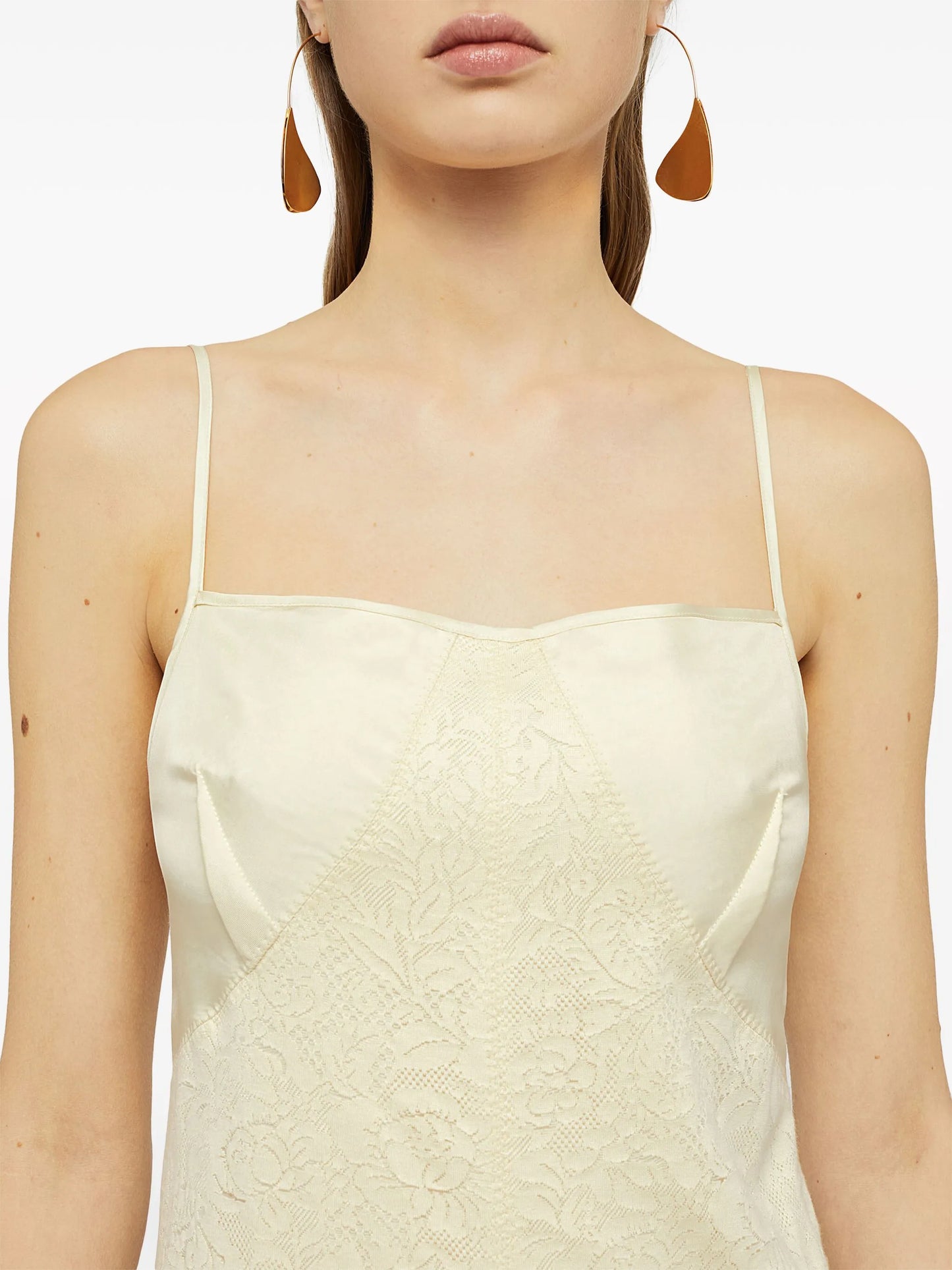 lace-embroidery square-neck midi dress
