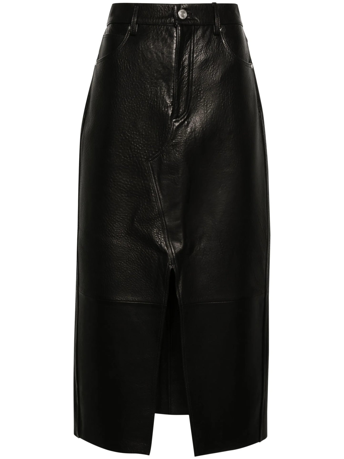 panelled leather midi skirt