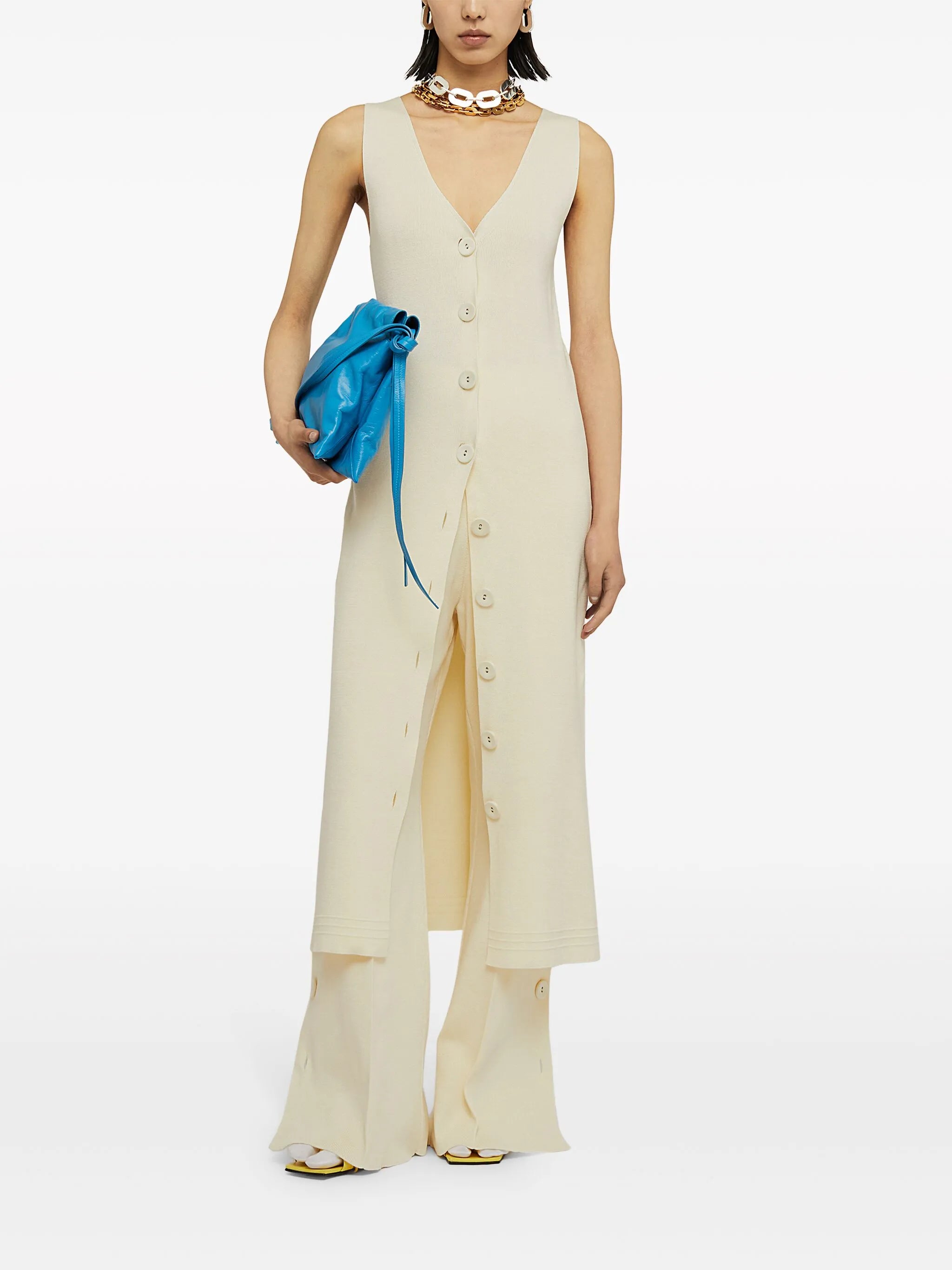 V-neck ribbed midi dress
