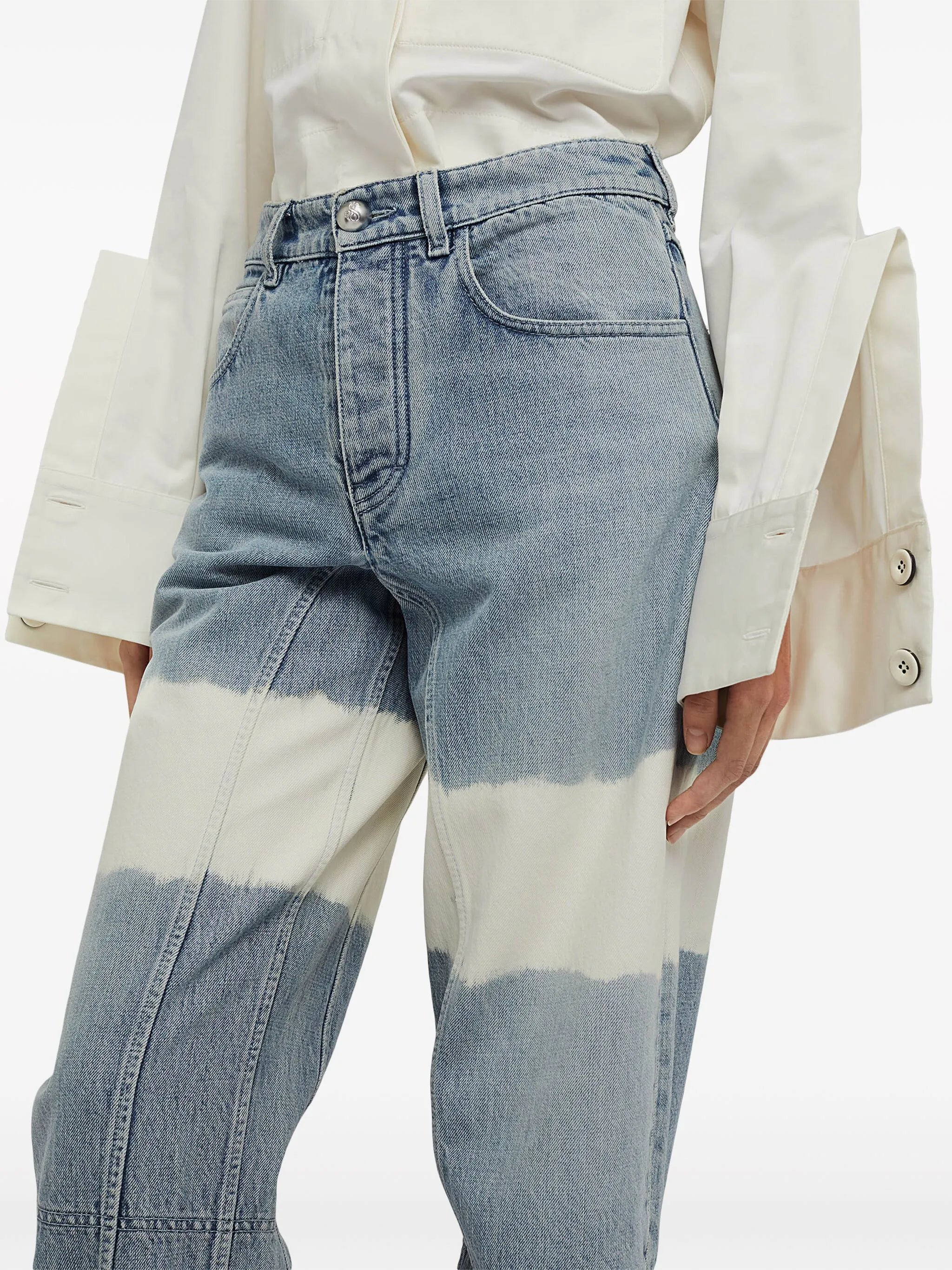 high-waist colour-block jeans