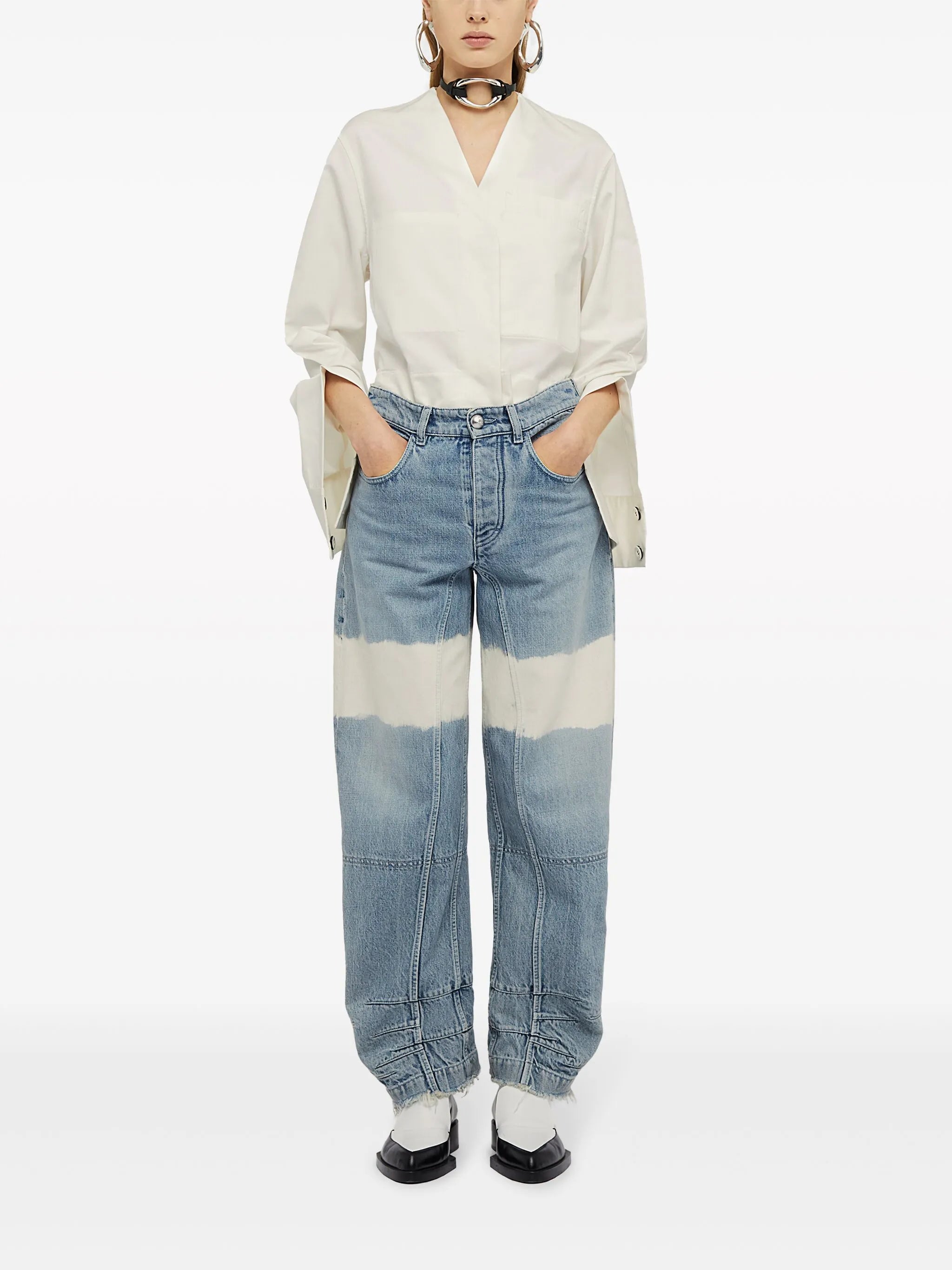 high-waist colour-block jeans