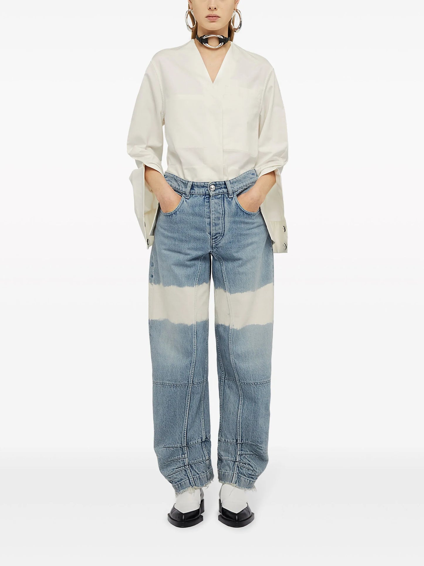 high-waist colour-block jeans