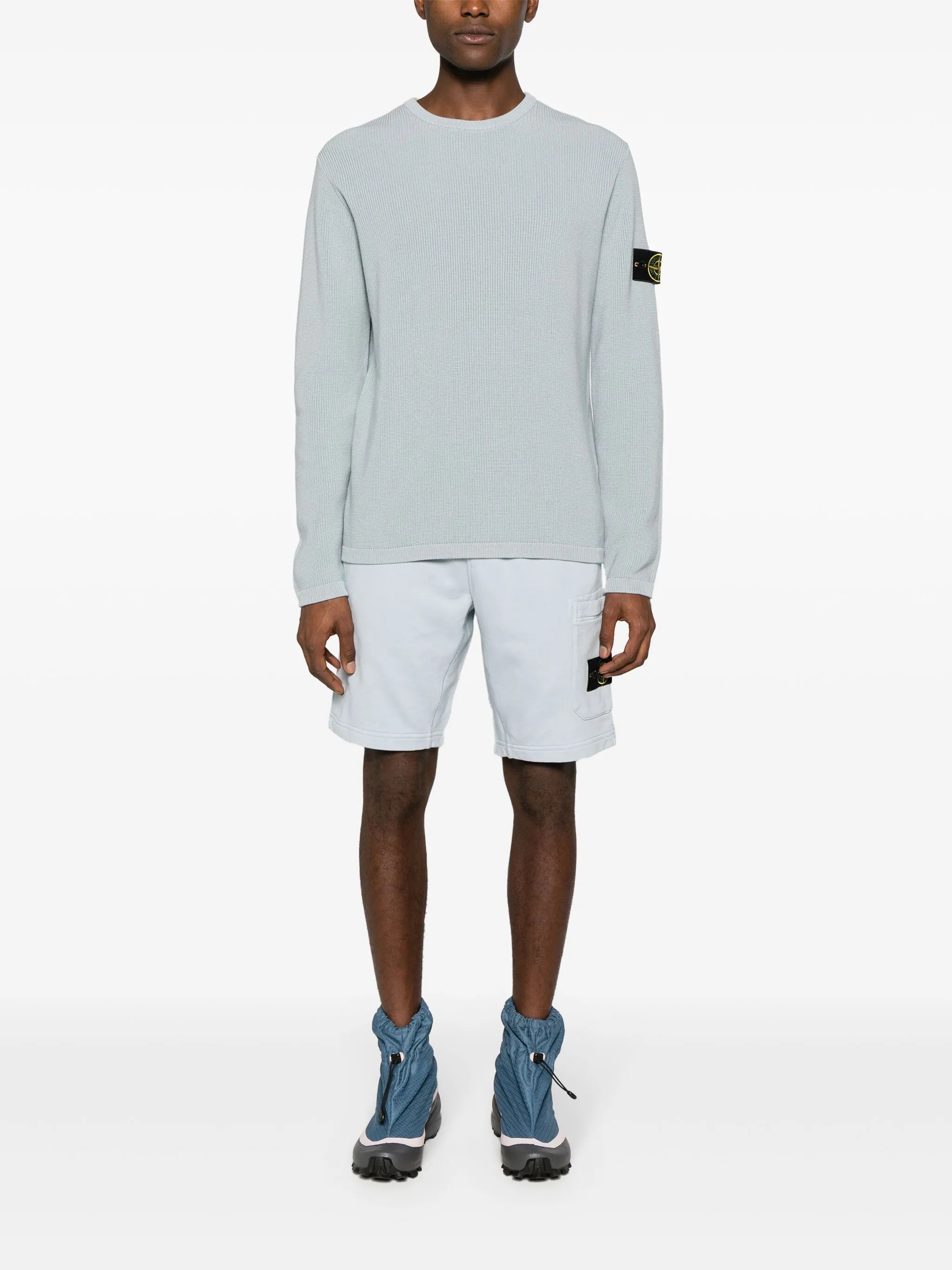 Compass-appliqué cotton track shorts