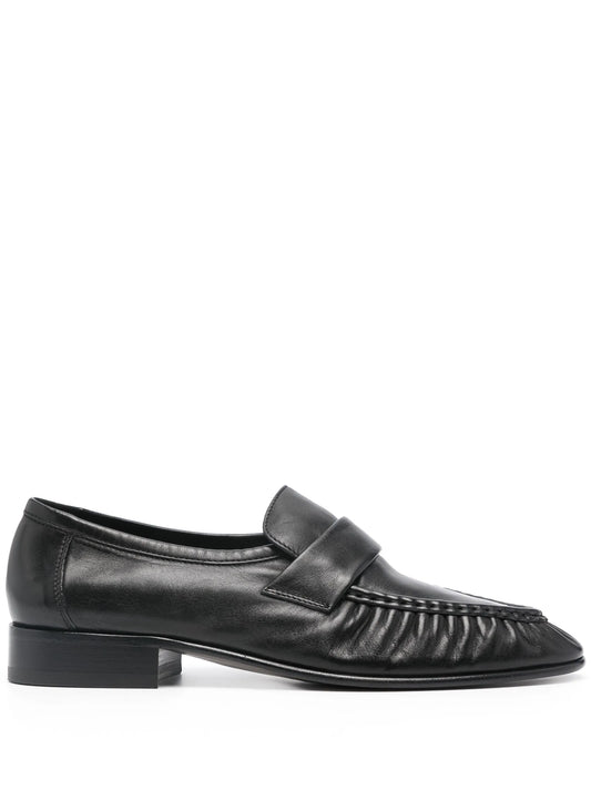 pleated leather loafers