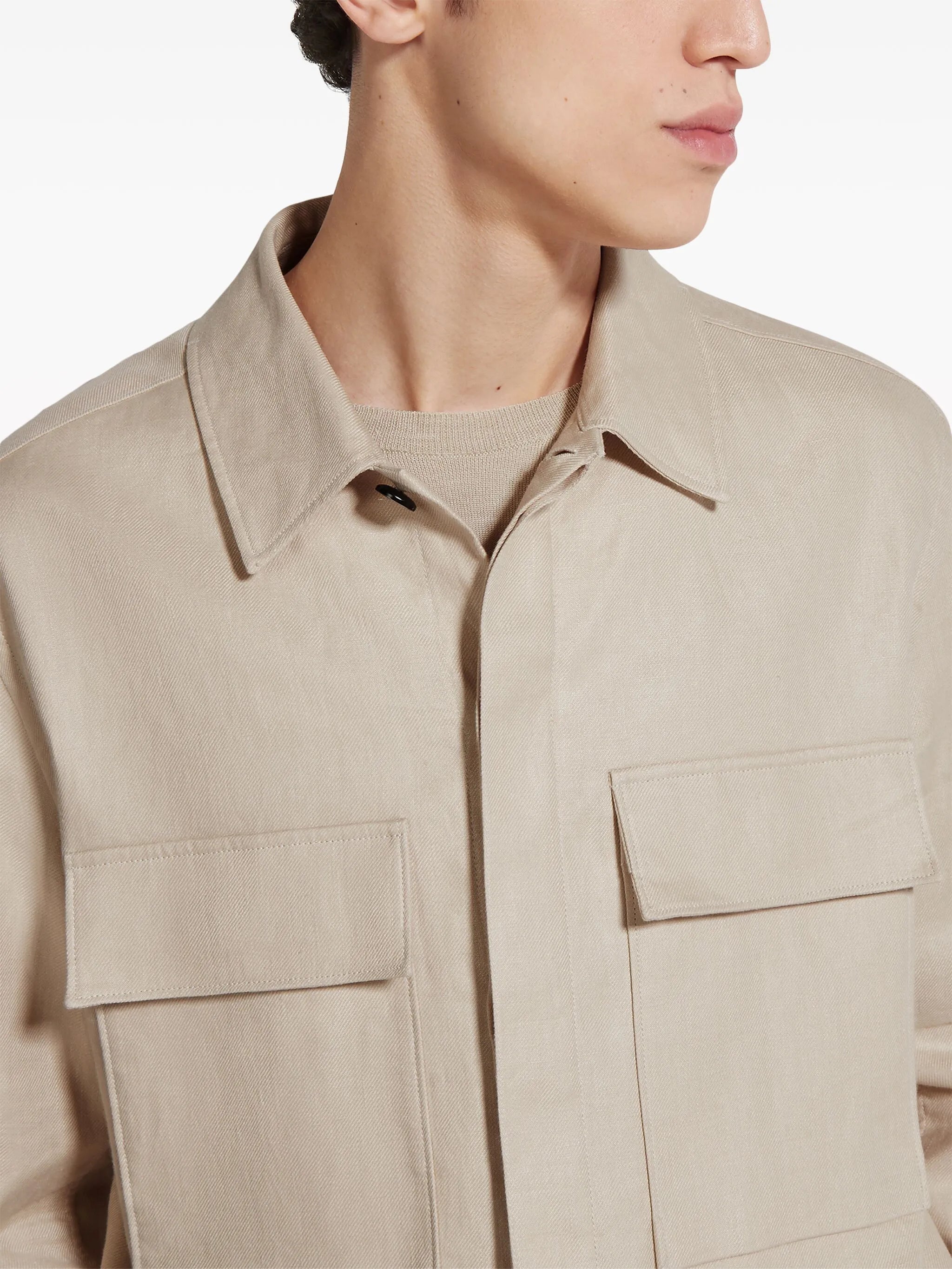 chest-pockets linen shirt