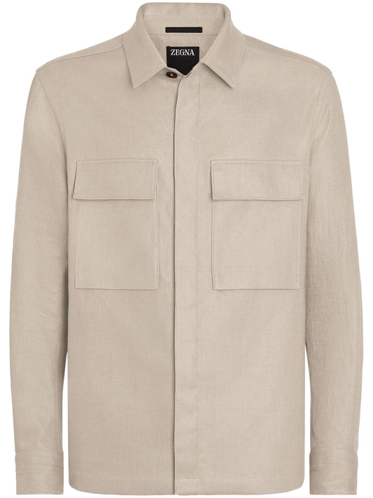 chest-pockets linen shirt