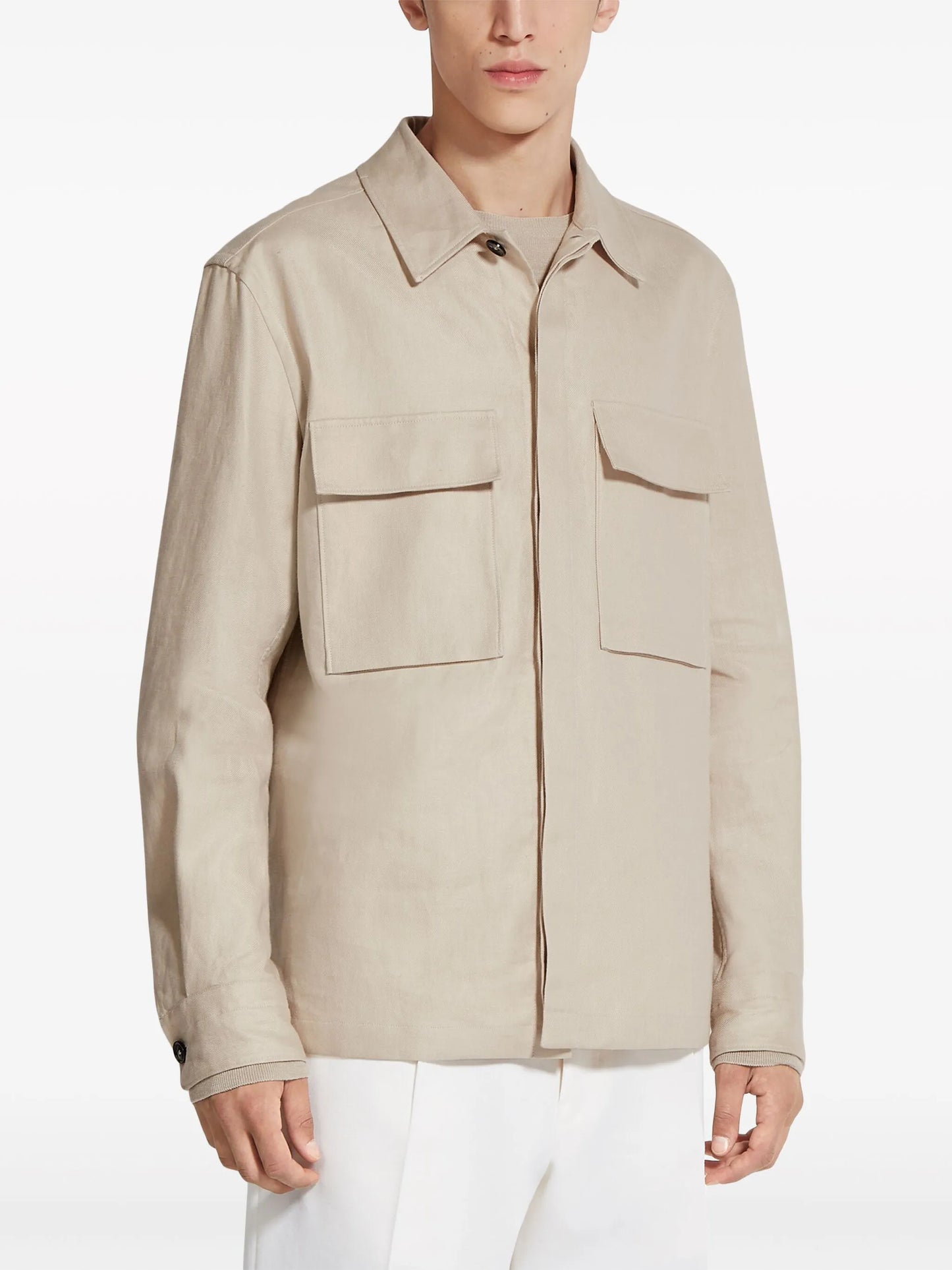 chest-pockets linen shirt