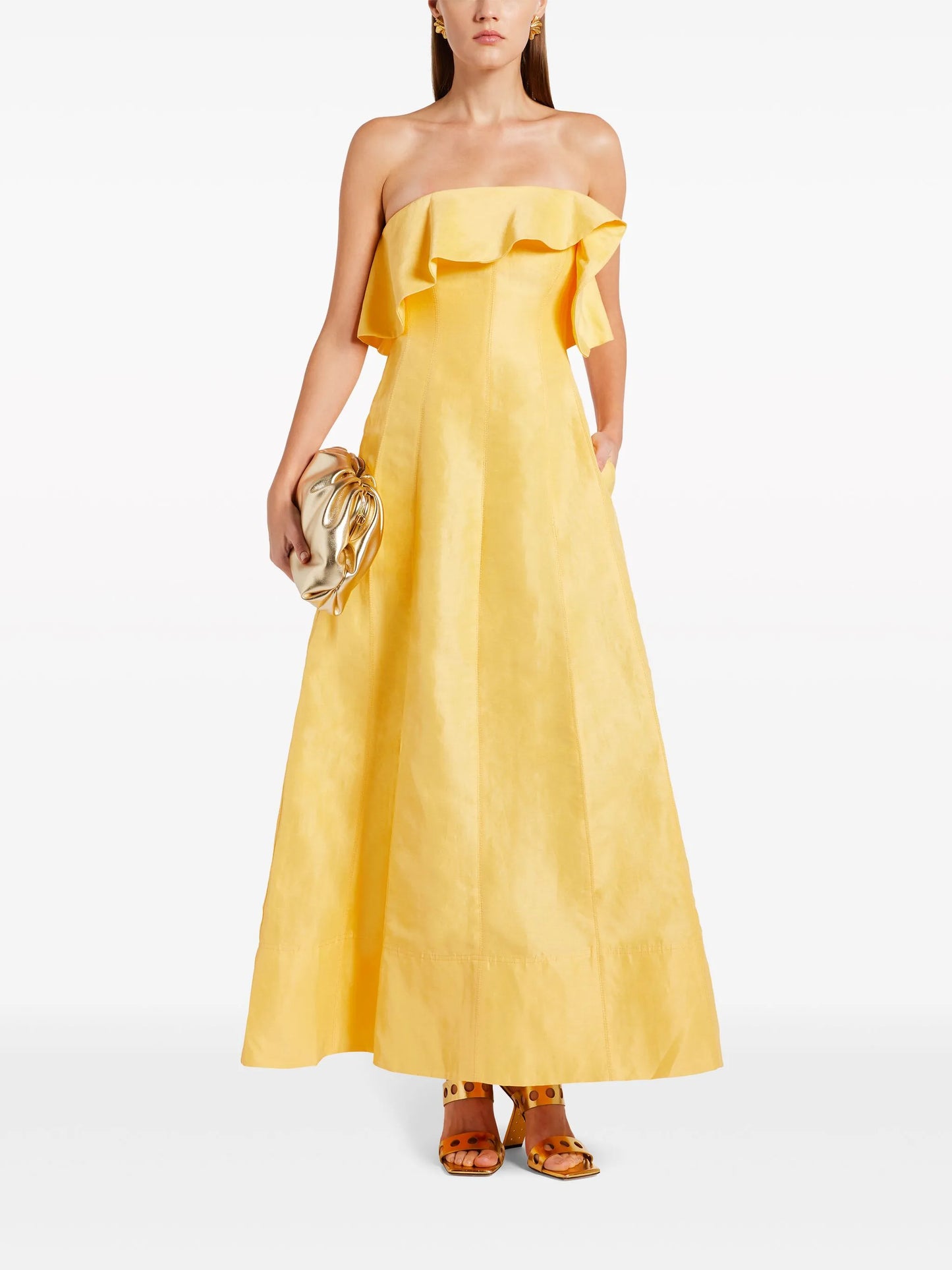 off-shoulder strapless gown
