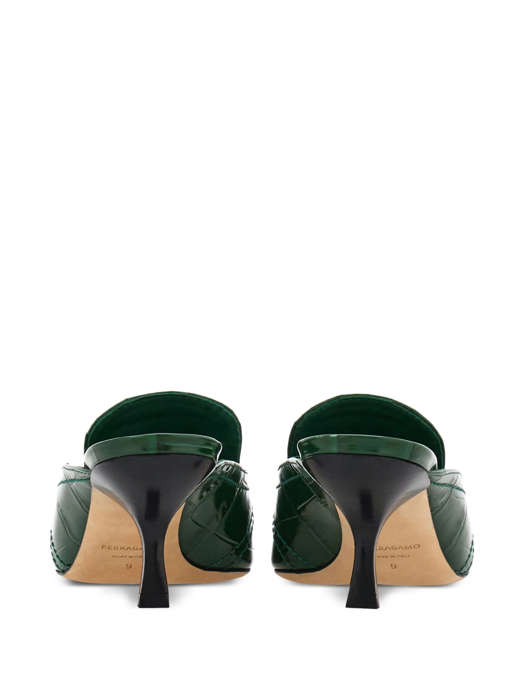 55mm crocodile-embossed buckled mules