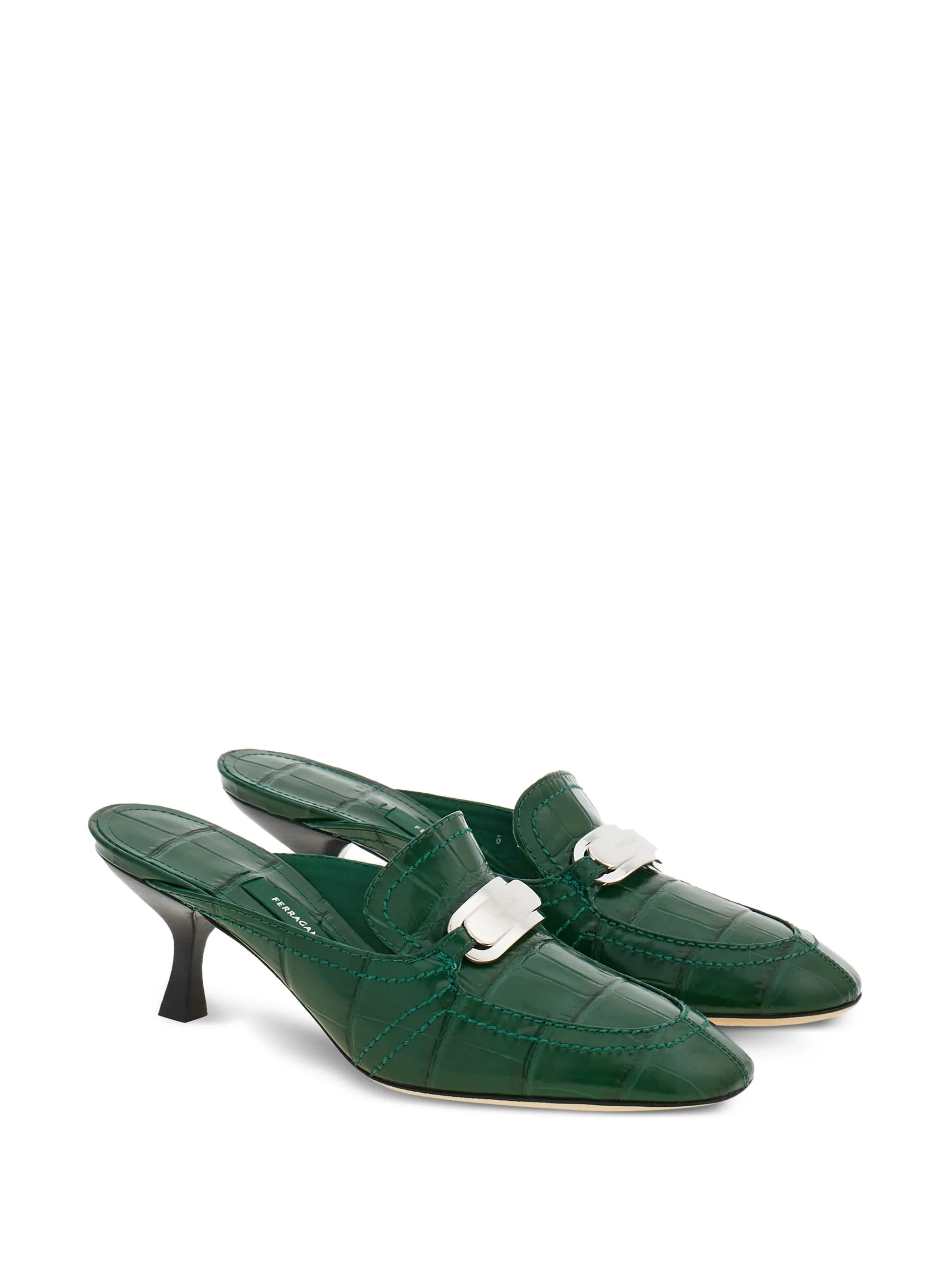 55mm crocodile-embossed buckled mules