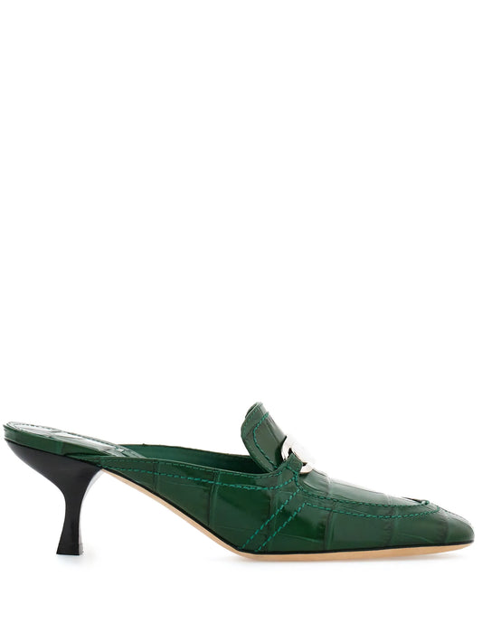 55mm crocodile-embossed buckled mules