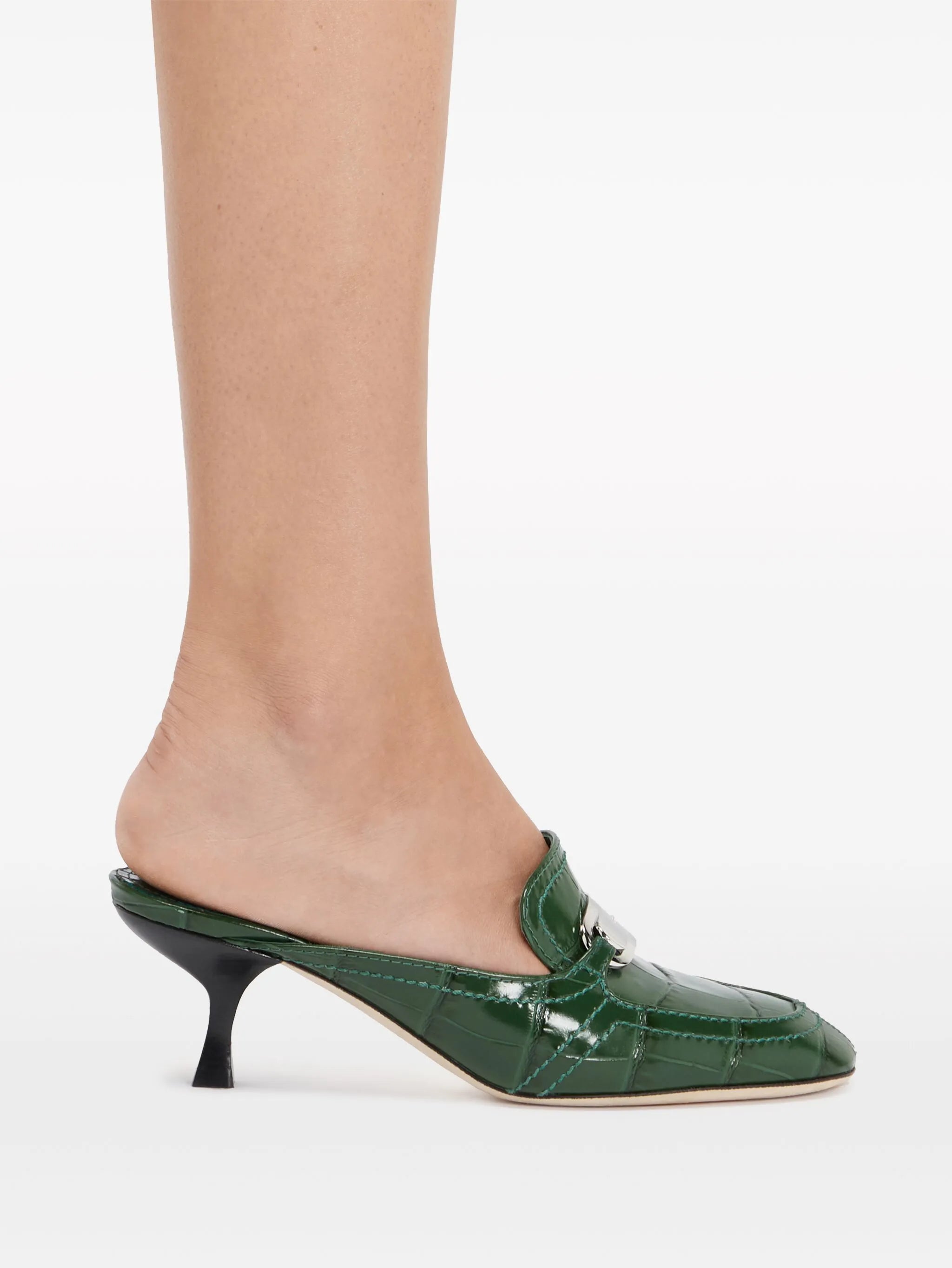 55mm crocodile-embossed buckled mules