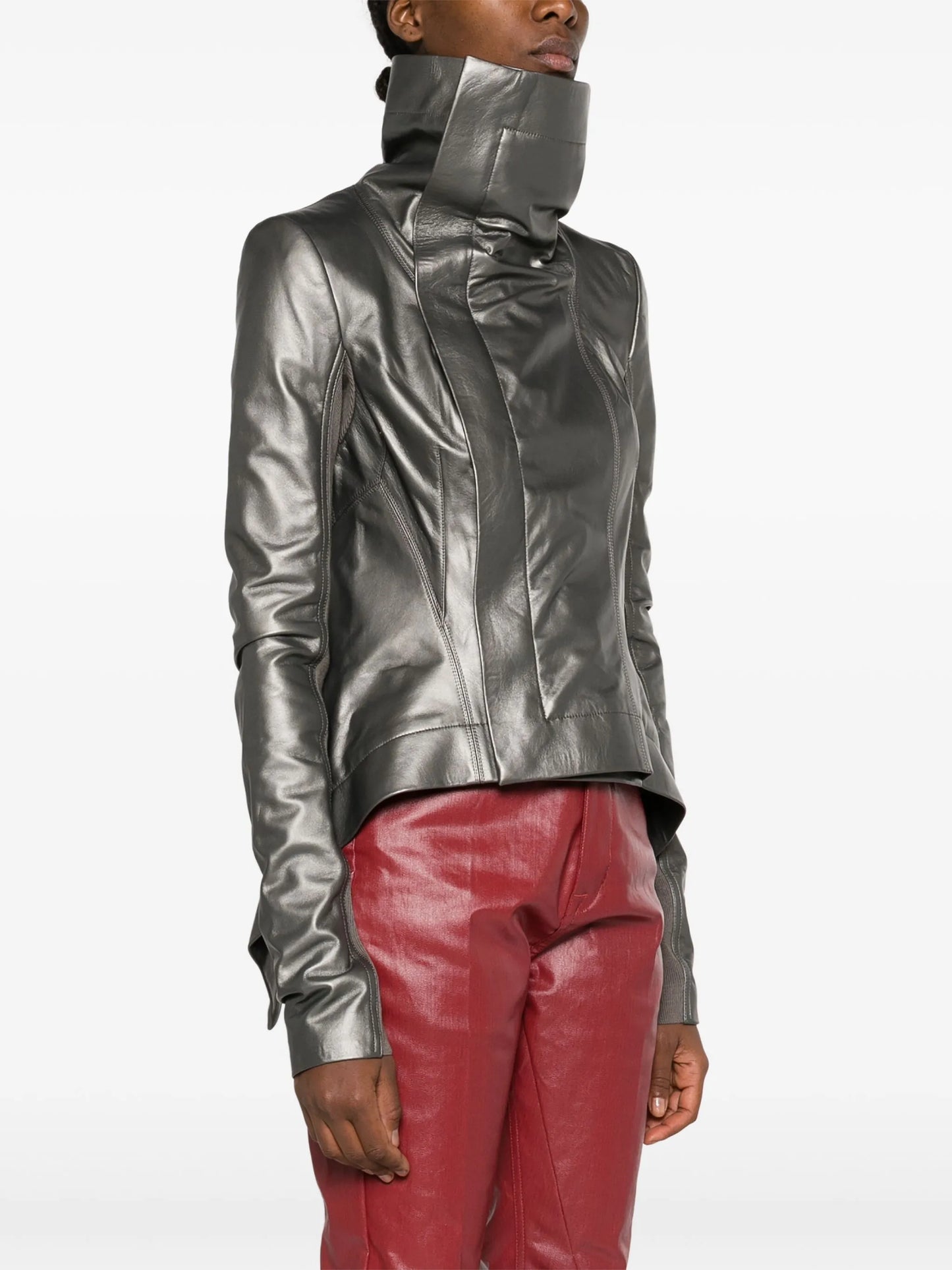 handkerchief-hem leather jacket
