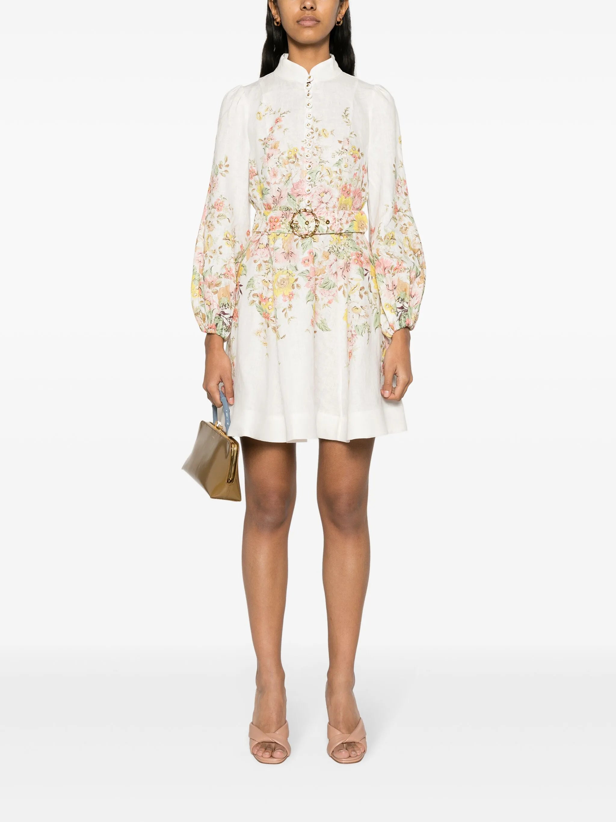 floral-print belted minidress