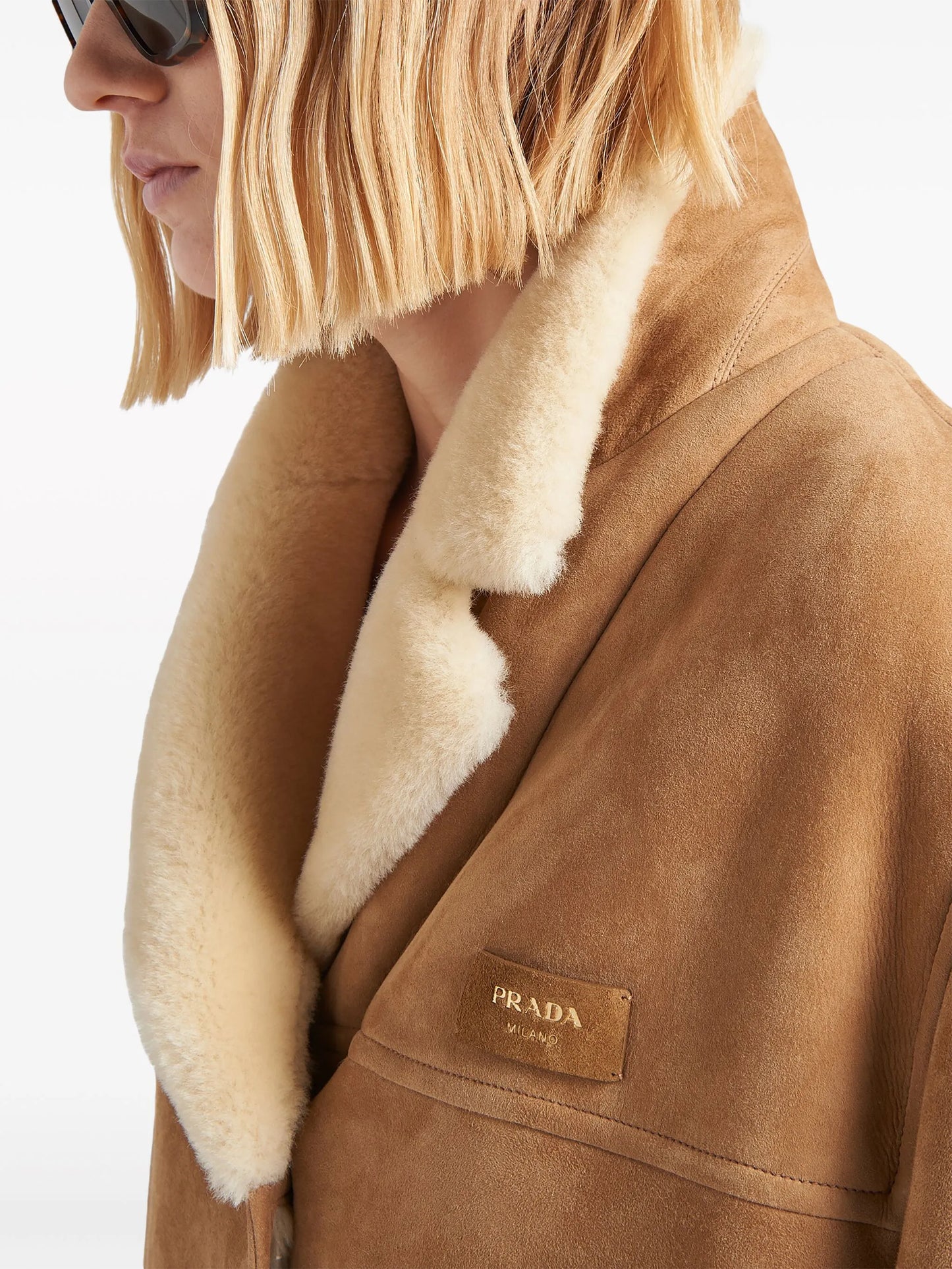 shearling-trim suede coat