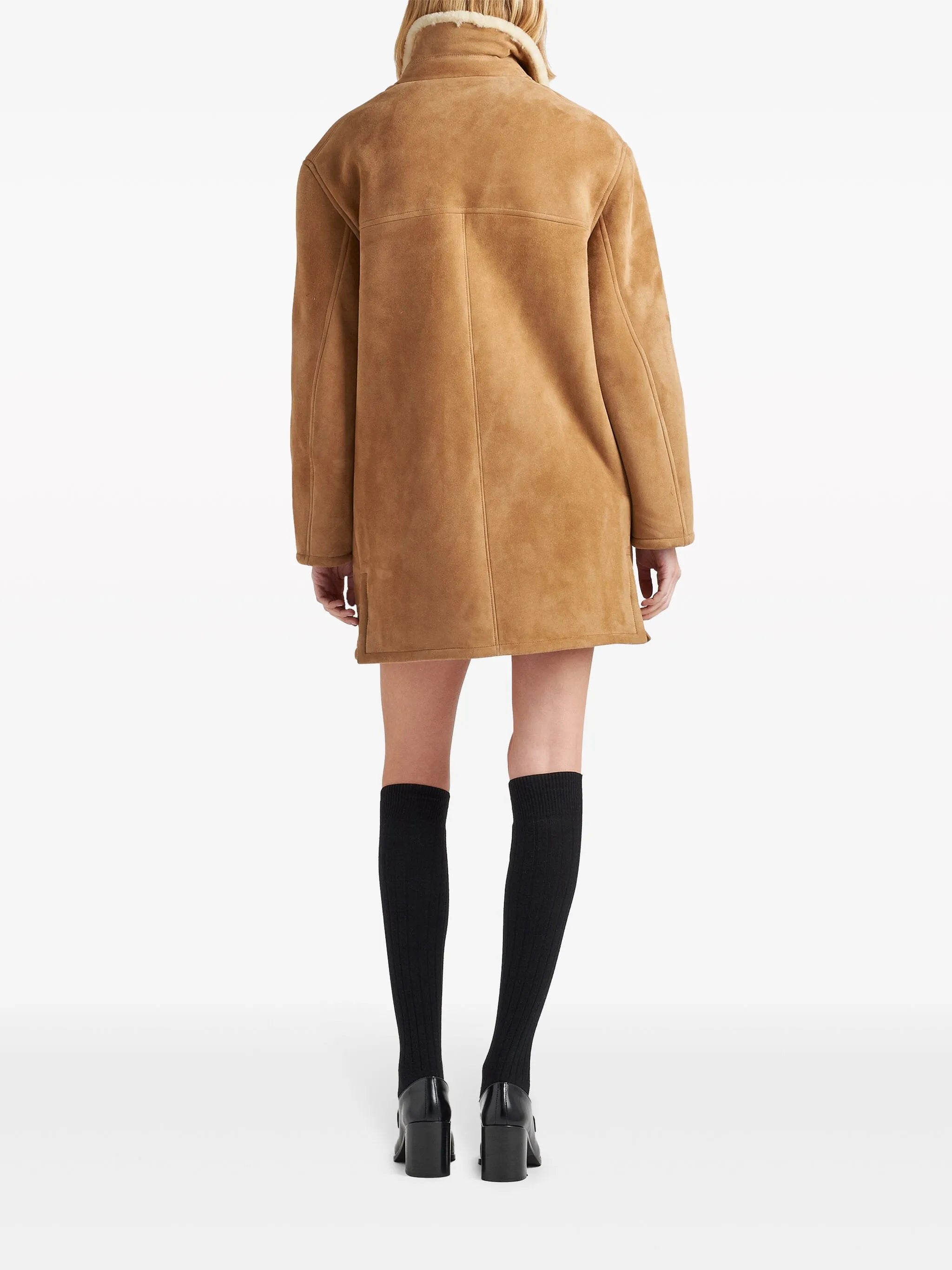 shearling-trim suede coat