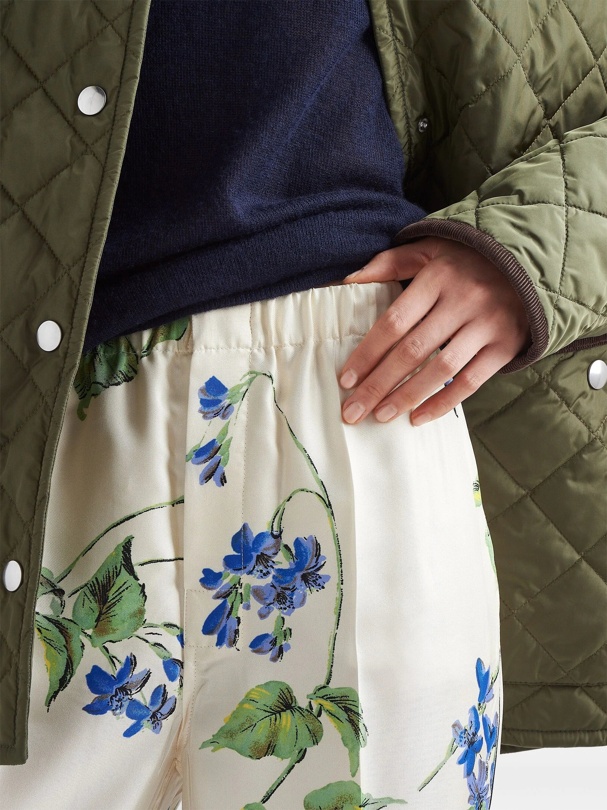floral-print twill trousers