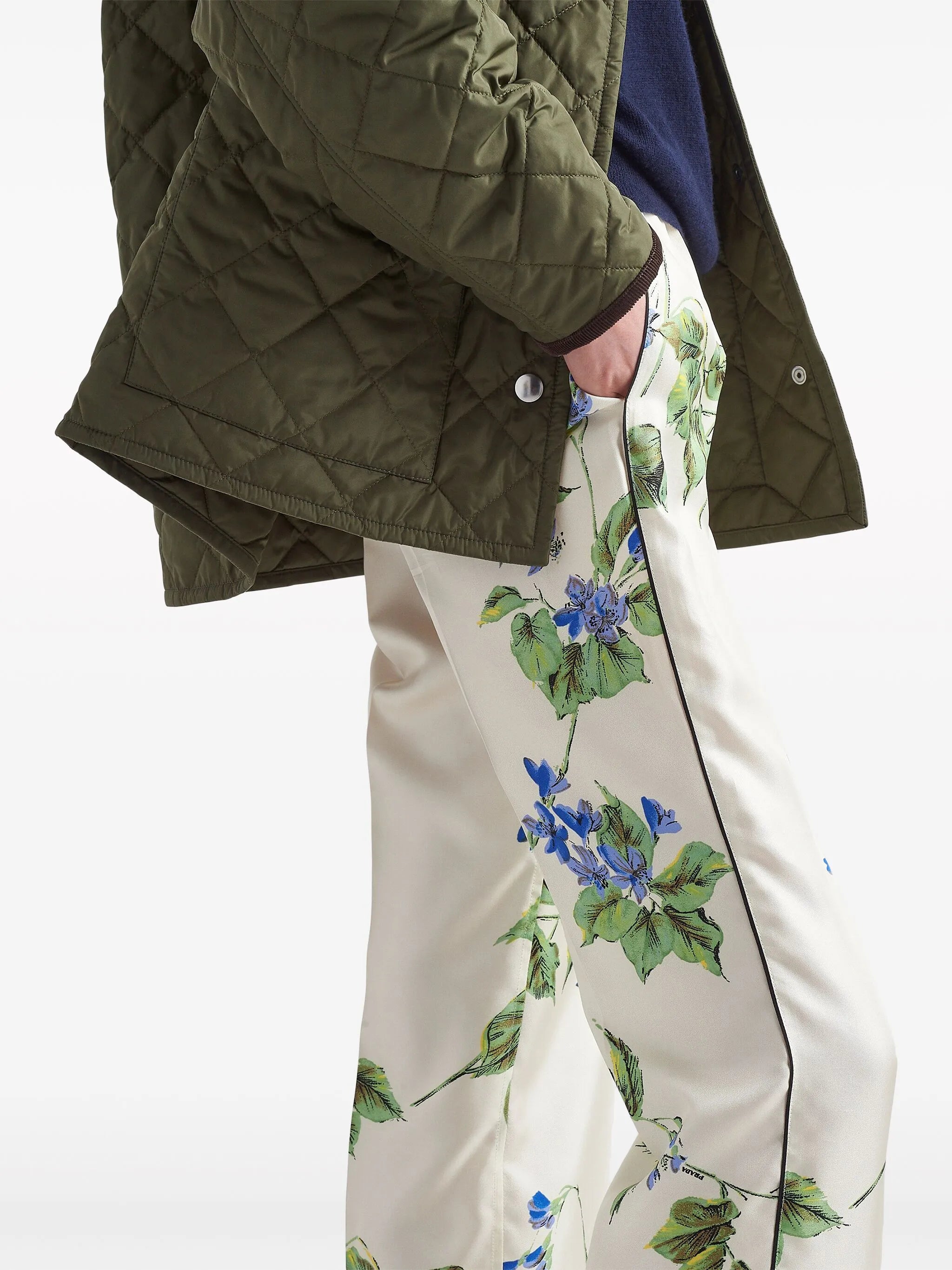 floral-print twill trousers