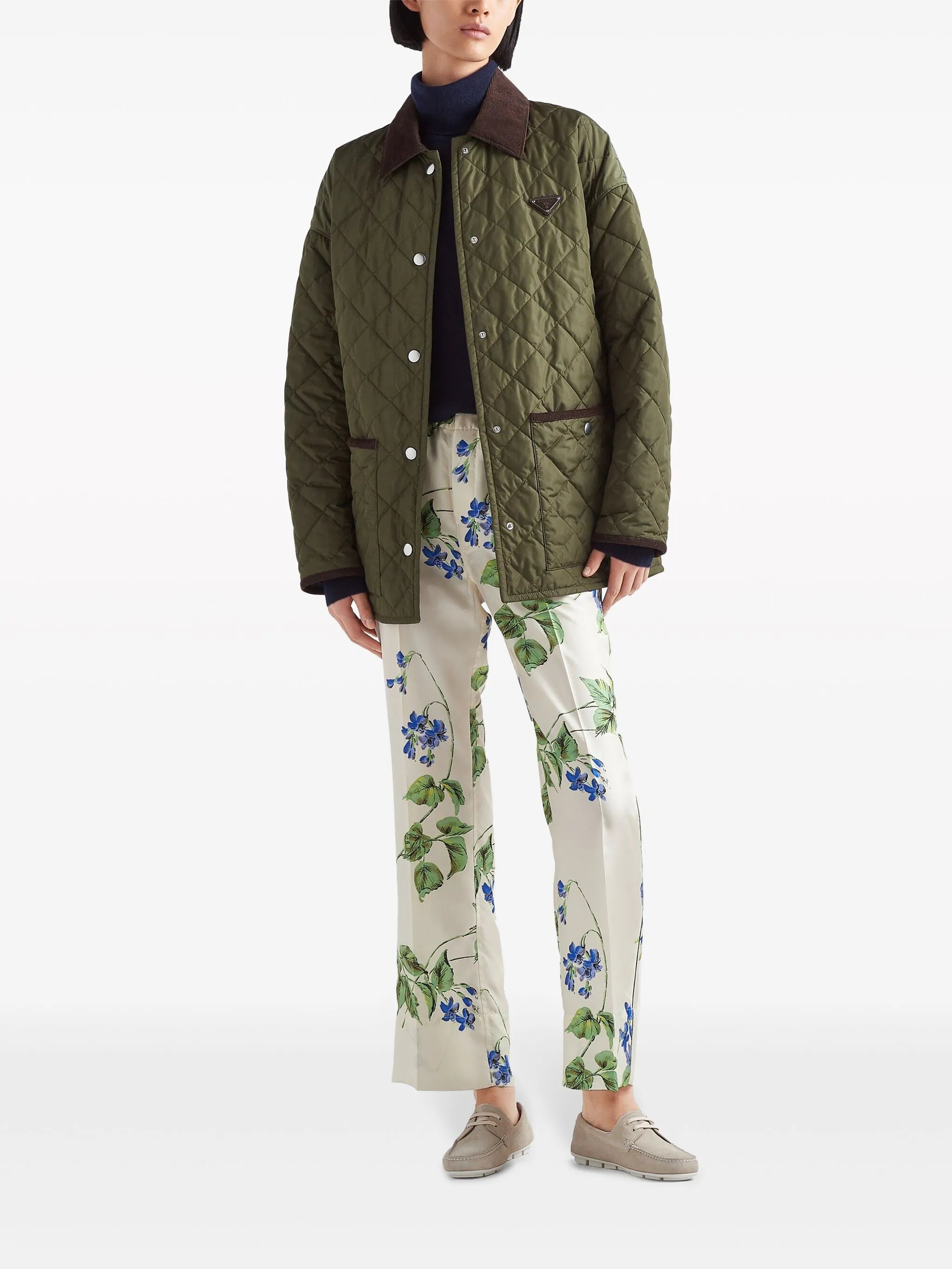 floral-print twill trousers