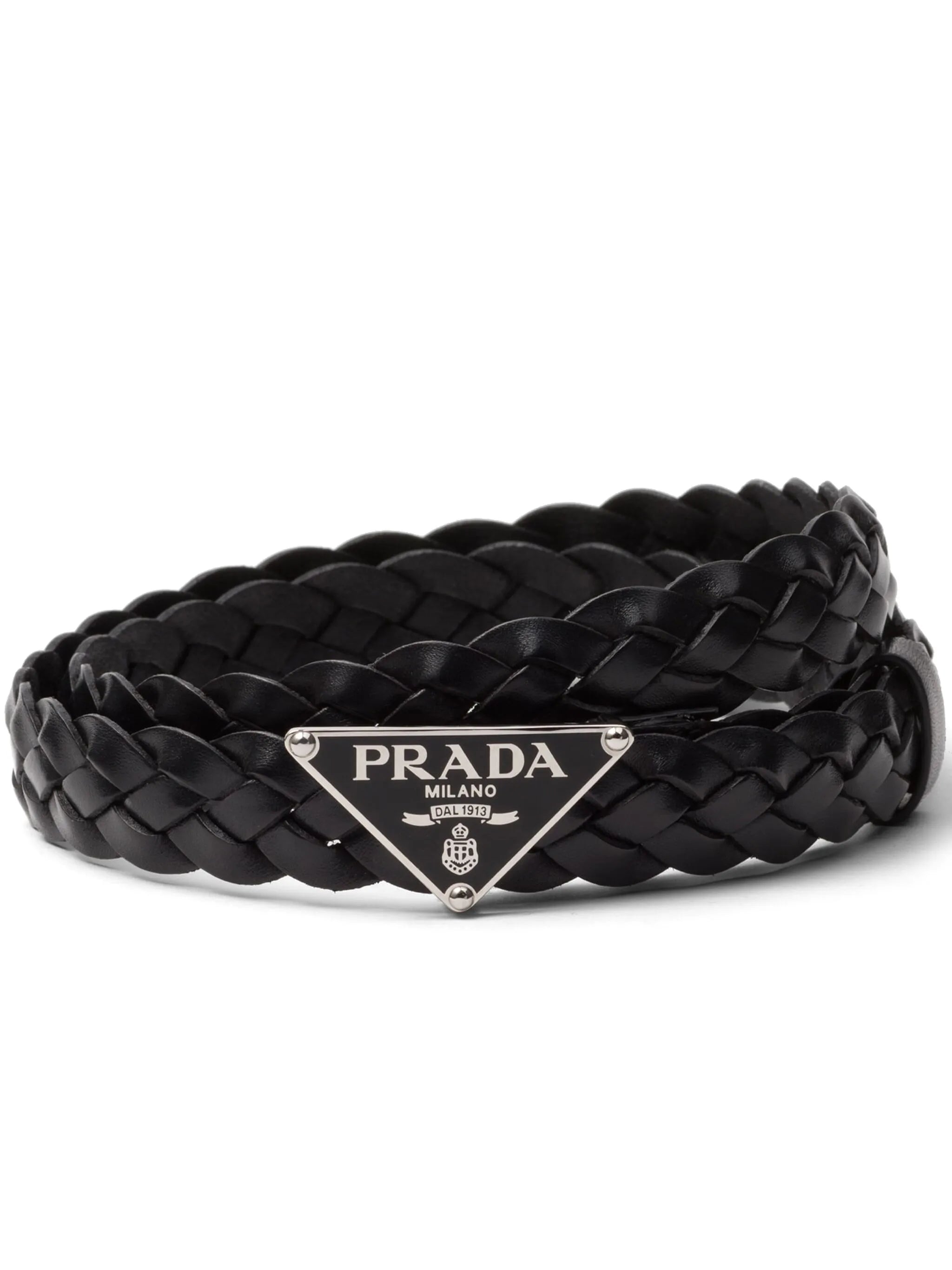 triangle-logo braided leather belt