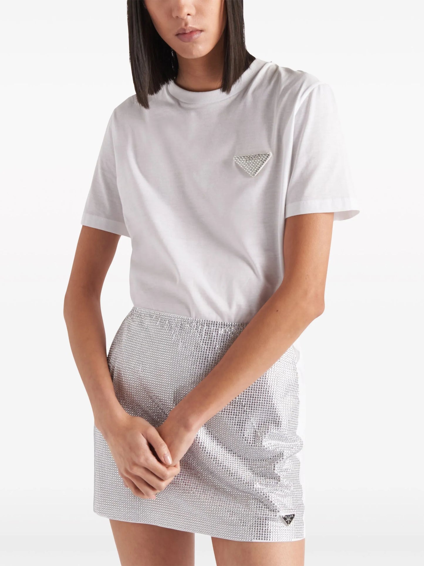 crystal-embellished triangle logo T-shirt