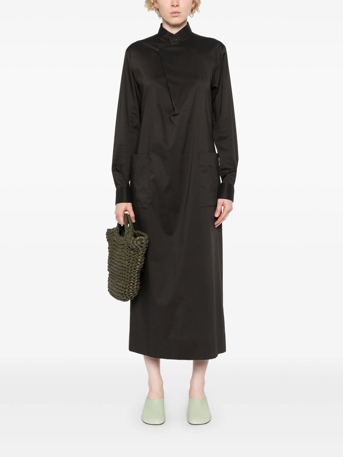band-collar midi shirt dress