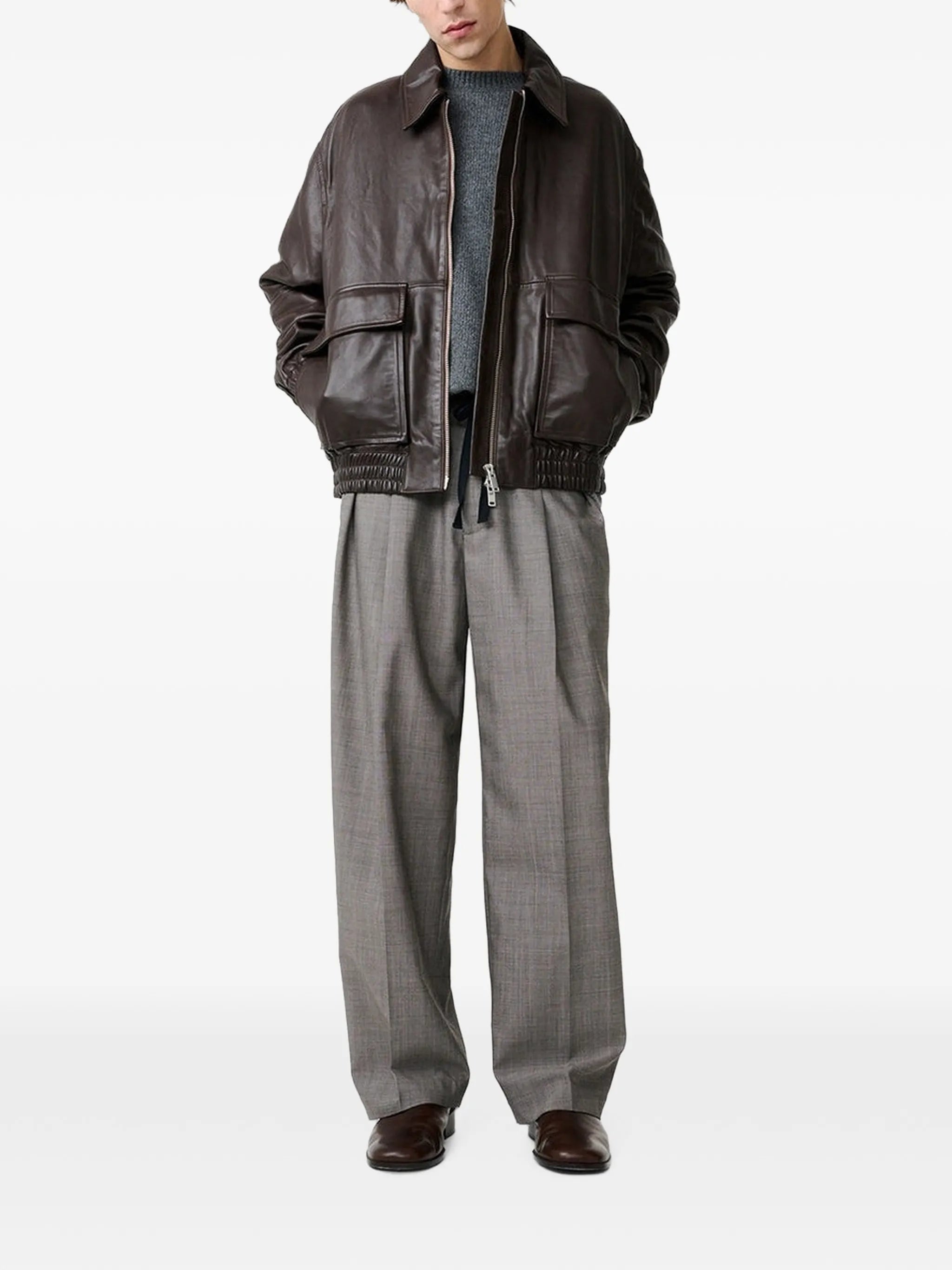 Piston leather zip-up jacket