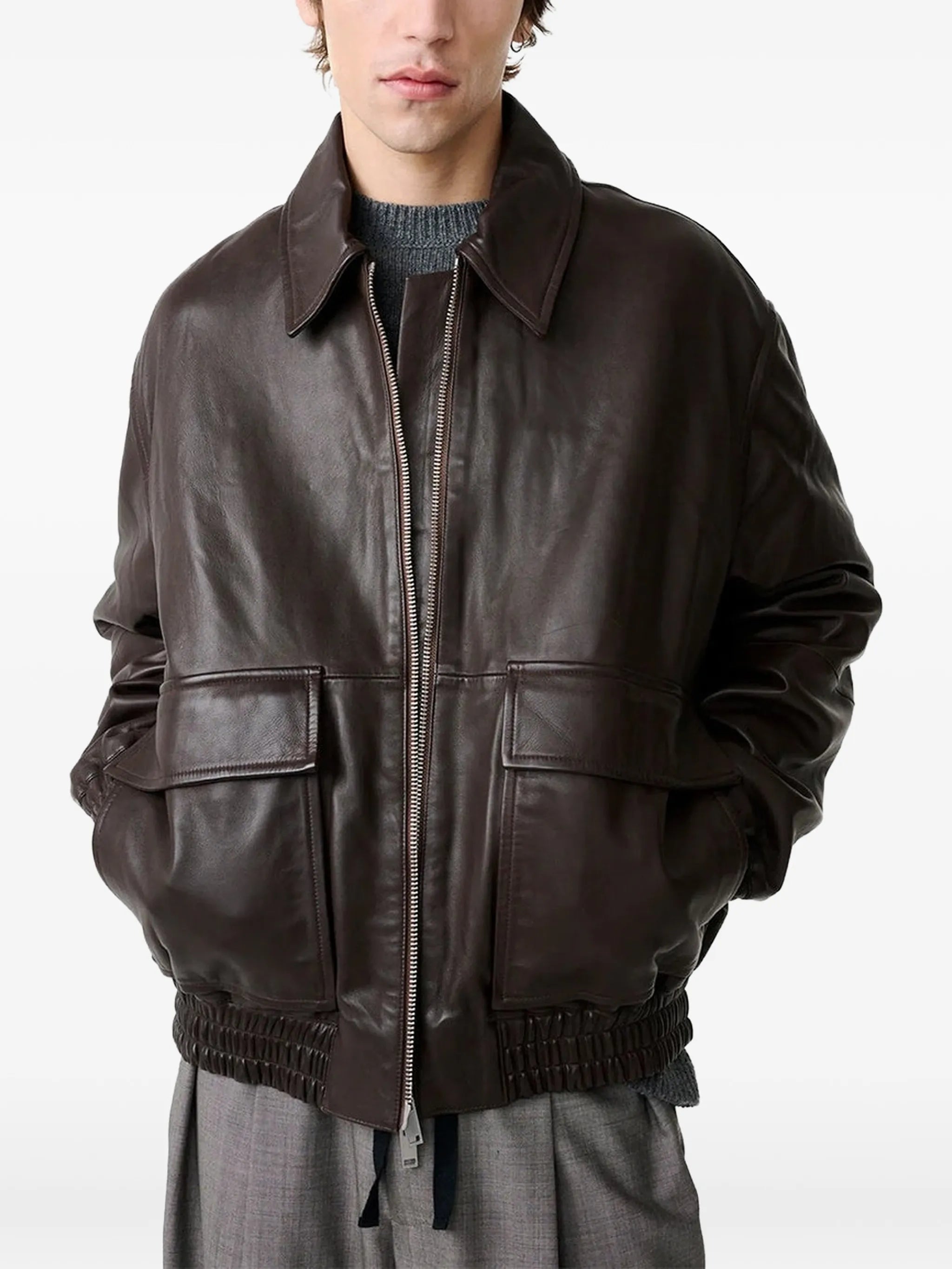 Piston leather zip-up jacket