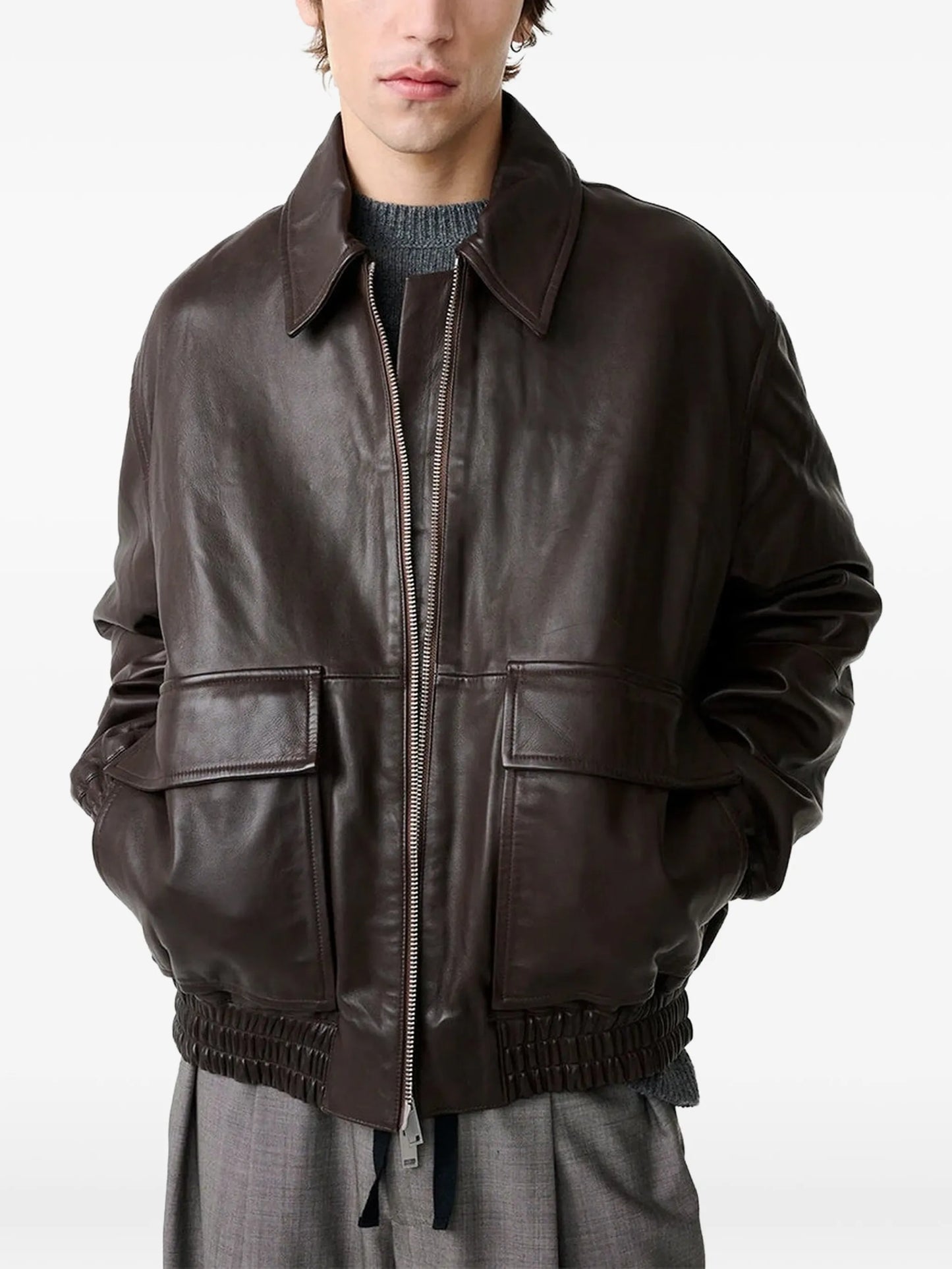 Piston leather zip-up jacket