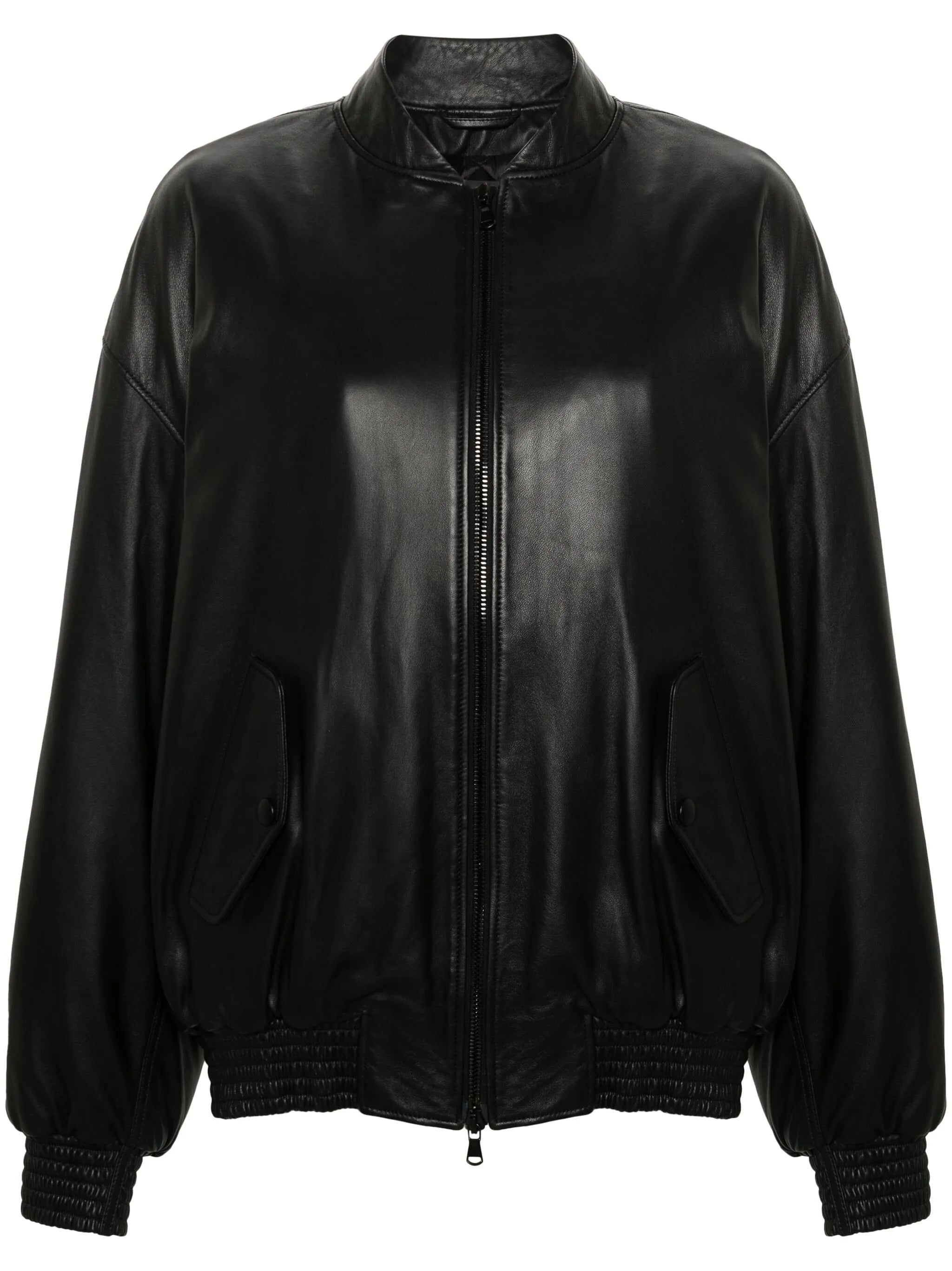 drop-shoulder leather bomber jacket
