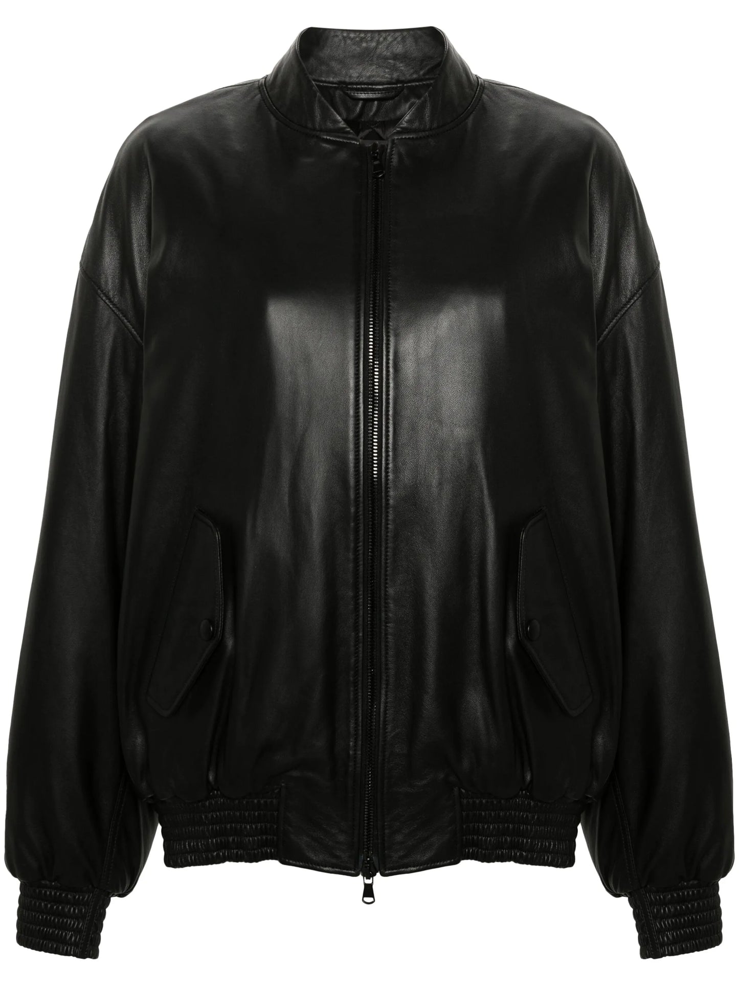 drop-shoulder leather bomber jacket