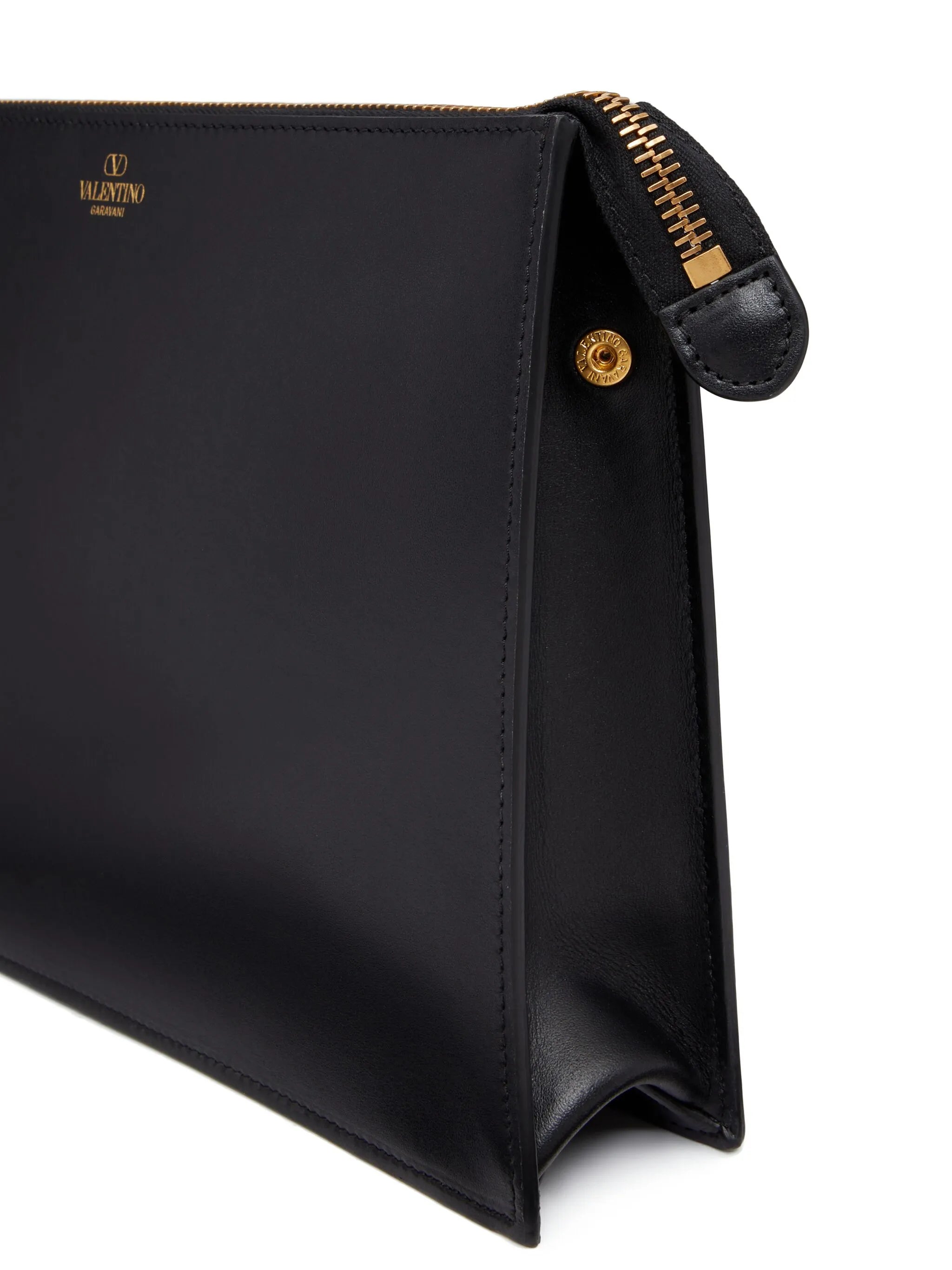 logo-print leather clutch bag