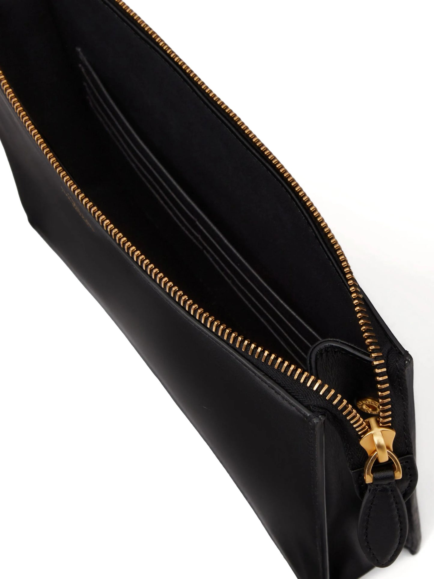 logo-print leather clutch bag