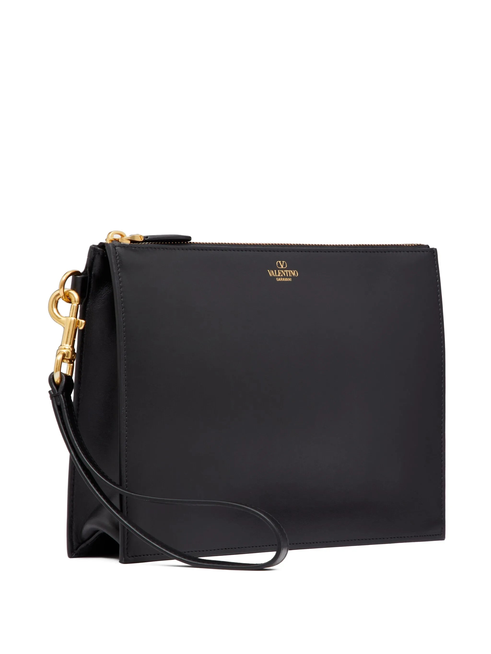 logo-print leather clutch bag