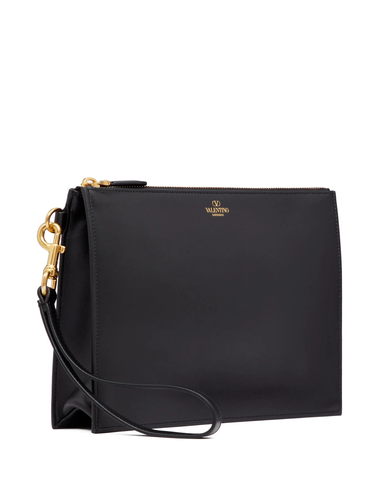 logo-print leather clutch bag