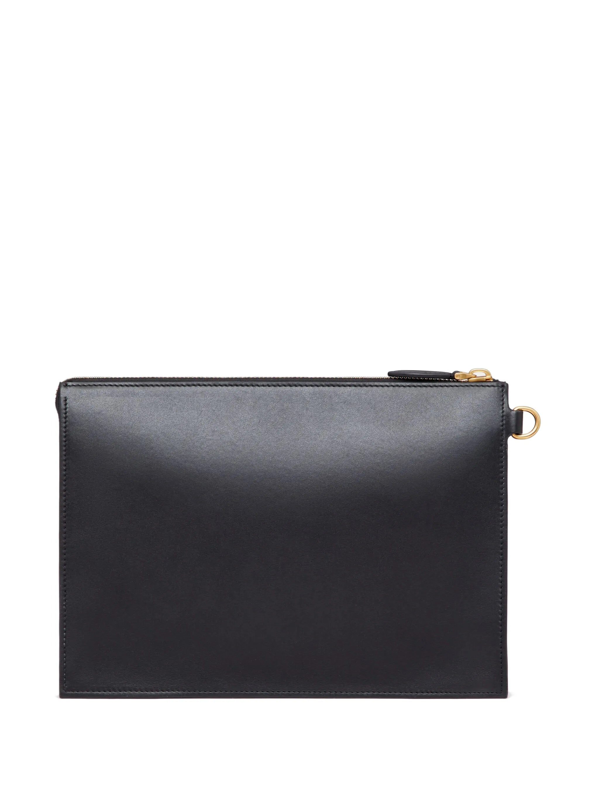 logo-print leather clutch bag