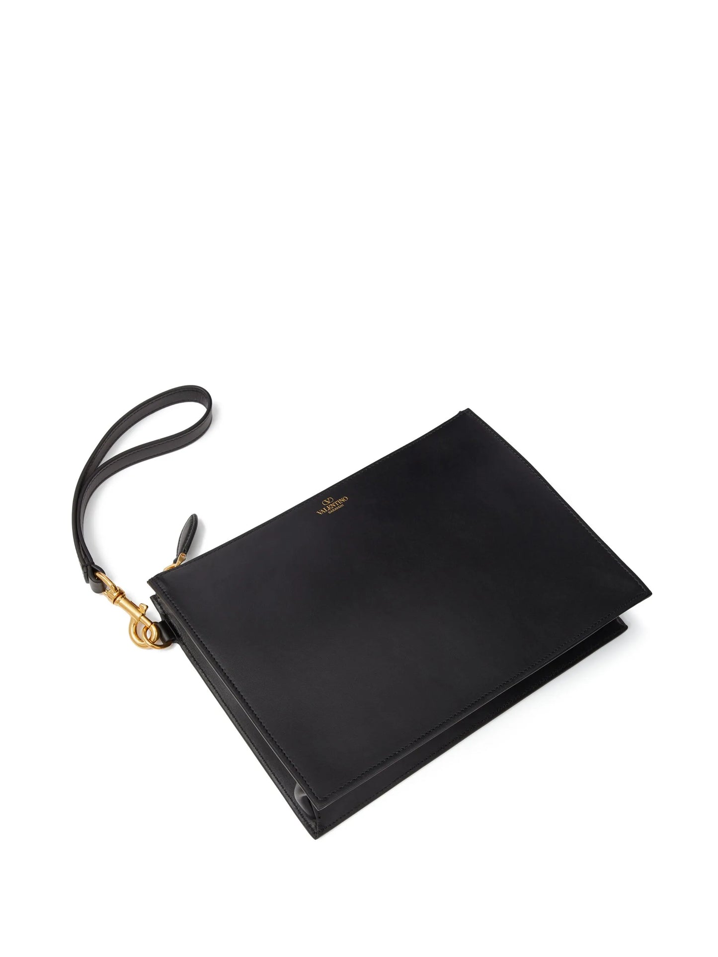logo-print leather clutch bag